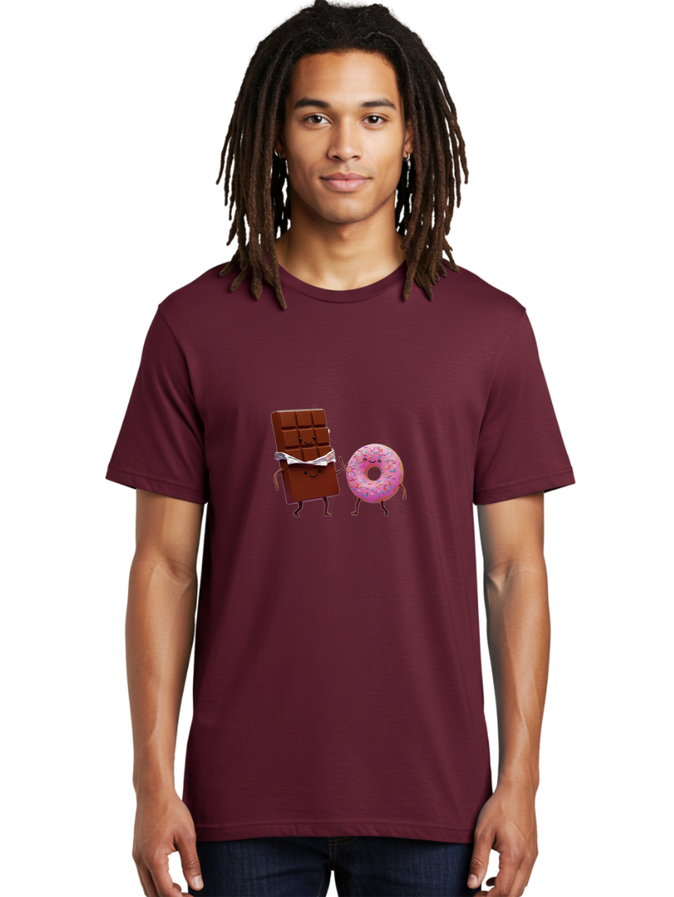 Chocolate-And-Donut Men'S Graphic Tee, 100% Cotton, Comfortable Casual Summer Wear, Machine Washable, Chocolate Bar, Donut With Sprinkles, Cartoon Characters, Sweet Treats, Dessert Lovers, Pastry, Baked Goods, Cute Graphic, Food Illustration Bac847 17