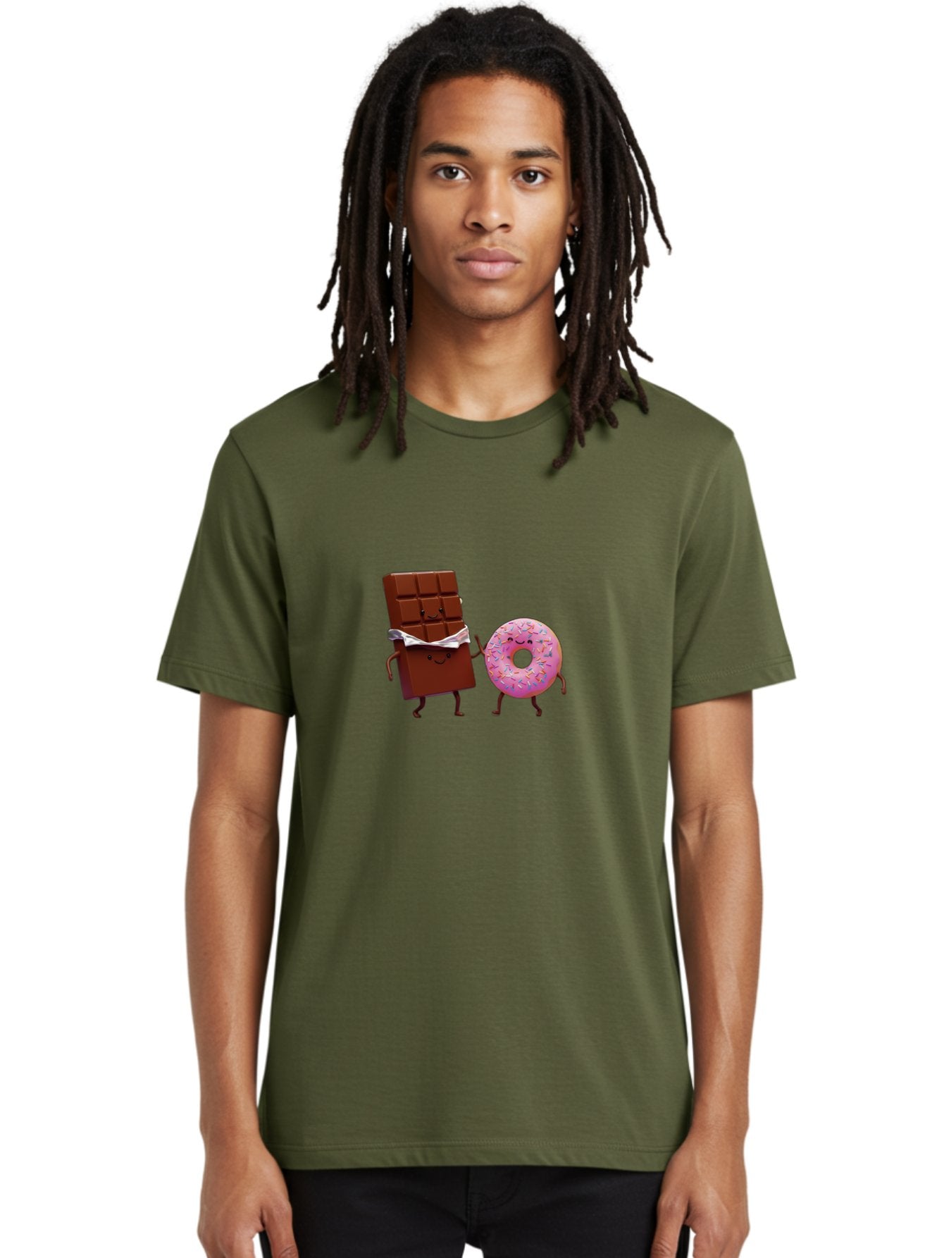 Chocolate-And-Donut Men'S Graphic Tee, 100% Cotton, Comfortable Casual Summer Wear, Machine Washable, Chocolate Bar, Donut With Sprinkles, Cartoon Characters, Sweet Treats, Dessert Lovers, Pastry, Baked Goods, Cute Graphic, Food Illustration Bac847 20