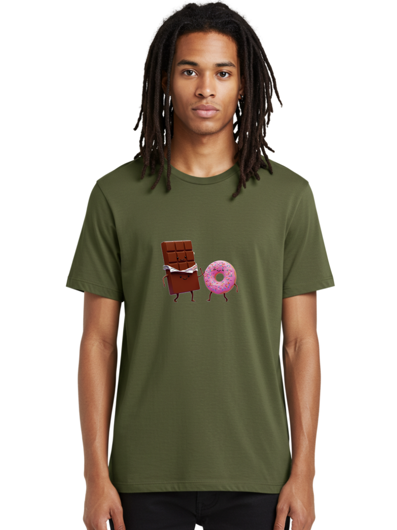 Chocolate-And-Donut Men'S Graphic Tee, 100% Cotton, Comfortable Casual Summer Wear, Machine Washable, Chocolate Bar, Donut With Sprinkles, Cartoon Characters, Sweet Treats, Dessert Lovers, Pastry, Baked Goods, Cute Graphic, Food Illustration Bac847 30