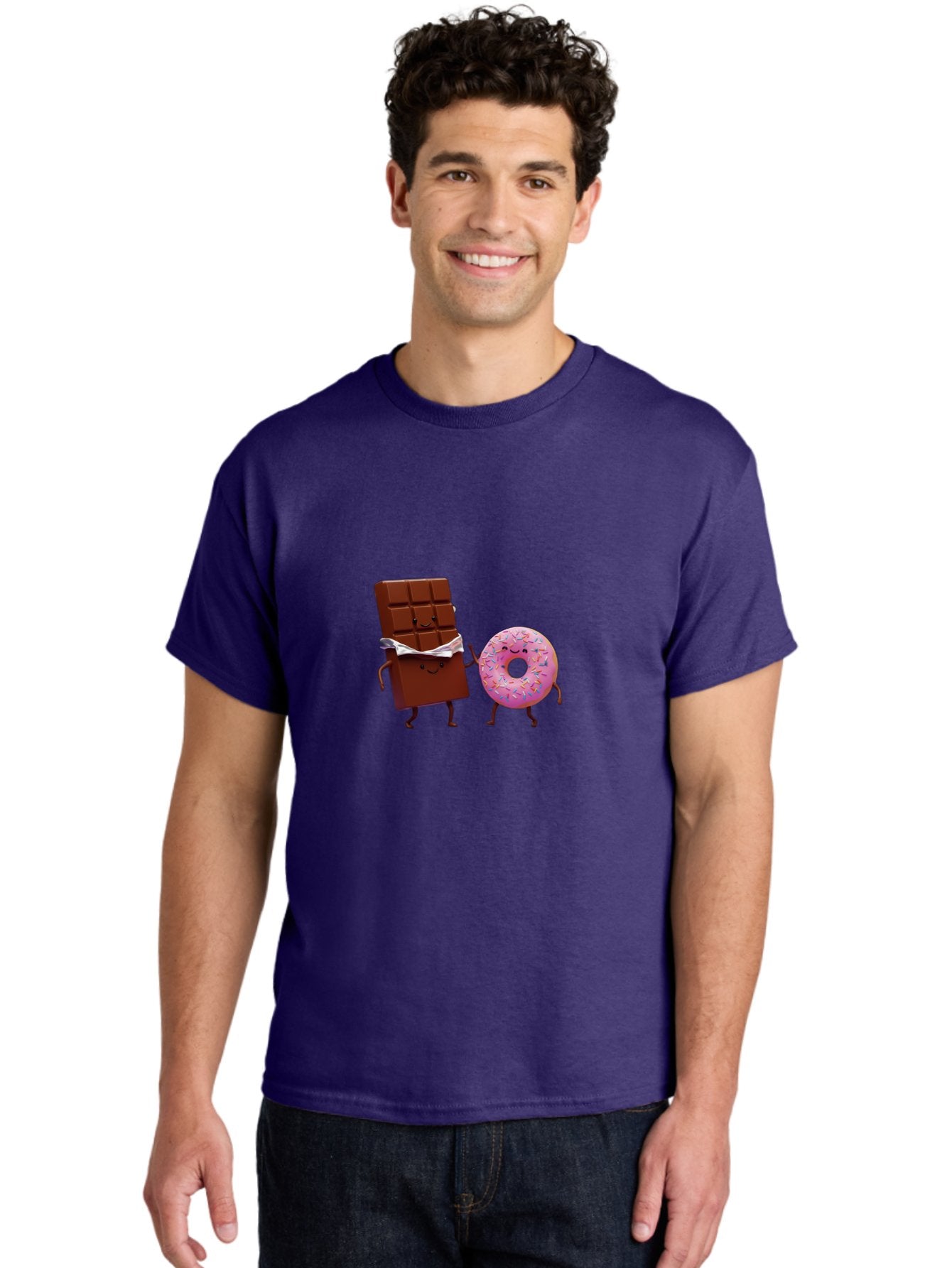 Chocolate-And-Donut Men'S Graphic Tee, 100% Cotton, Comfortable Casual Summer Wear, Machine Washable, Chocolate Bar, Donut With Sprinkles, Cartoon Characters, Sweet Treats, Dessert Lovers, Pastry, Baked Goods, Cute Graphic, Food Illustration Bac847 16