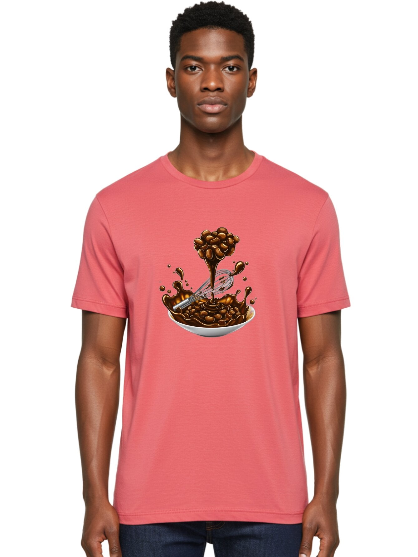 Chocolate Men'S Graphic Tee, 100% Cotton, Comfortable Casual Summer Wear, Machine Washable, Chocolate Sauce, Splatter Art, Whisk, White Bowl, Chocolate Beans, Coffee, Dessert, Sweet Treats, Indulgent, Rich, Decadent, Culinary Delight, Bac848 27