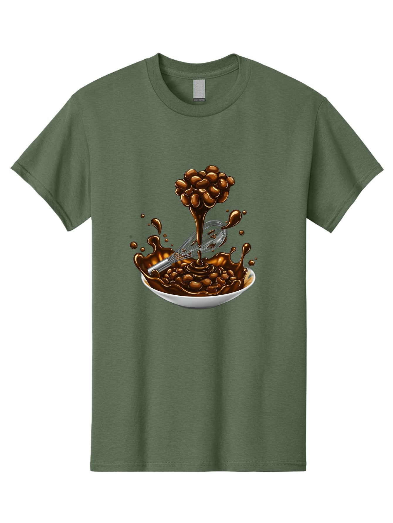 Chocolate Men'S Graphic Tee, 100% Cotton, Comfortable Casual Summer Wear, Machine Washable, Chocolate Sauce, Splatter Art, Whisk, White Bowl, Chocolate Beans, Coffee, Dessert, Sweet Treats, Indulgent, Rich, Decadent, Culinary Delight, Bac848