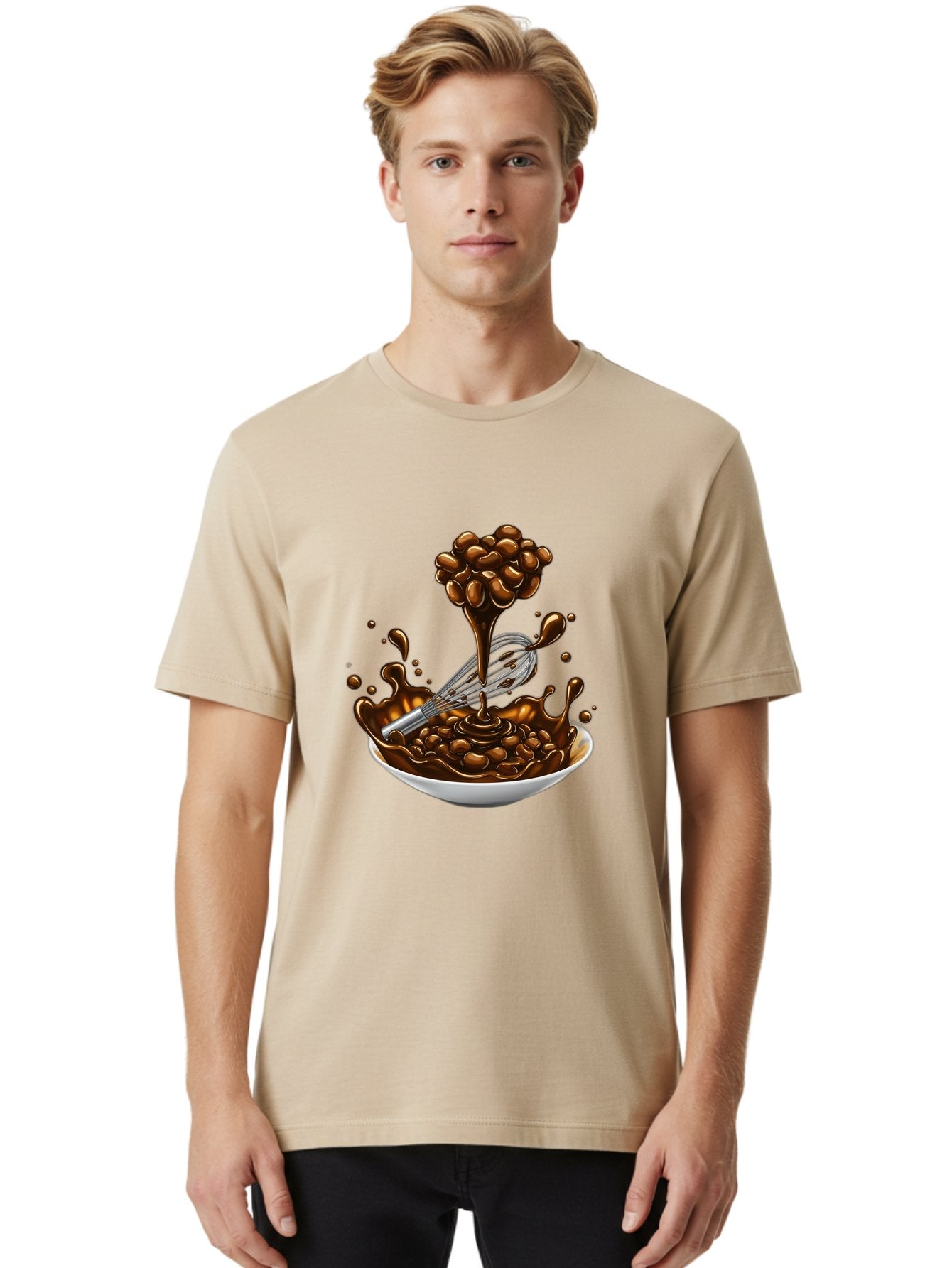 Chocolate Men'S Graphic Tee, 100% Cotton, Comfortable Casual Summer Wear, Machine Washable, Chocolate Sauce, Splatter Art, Whisk, White Bowl, Chocolate Beans, Coffee, Dessert, Sweet Treats, Indulgent, Rich, Decadent, Culinary Delight, Bac848 24