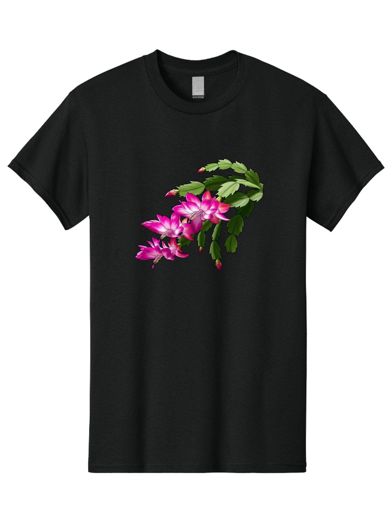 Christmas-Cactus Men'S Graphic Tee, 100% Cotton, Comfortable Casual Summer Wear, Machine Washable, Pink Flowers, Christmas Cactus, Festive Blooms, Holiday Decor, Vibrant Pink, White Accents, Green Leaves, Blooming Plants, Floral Arrangements Bac849 8