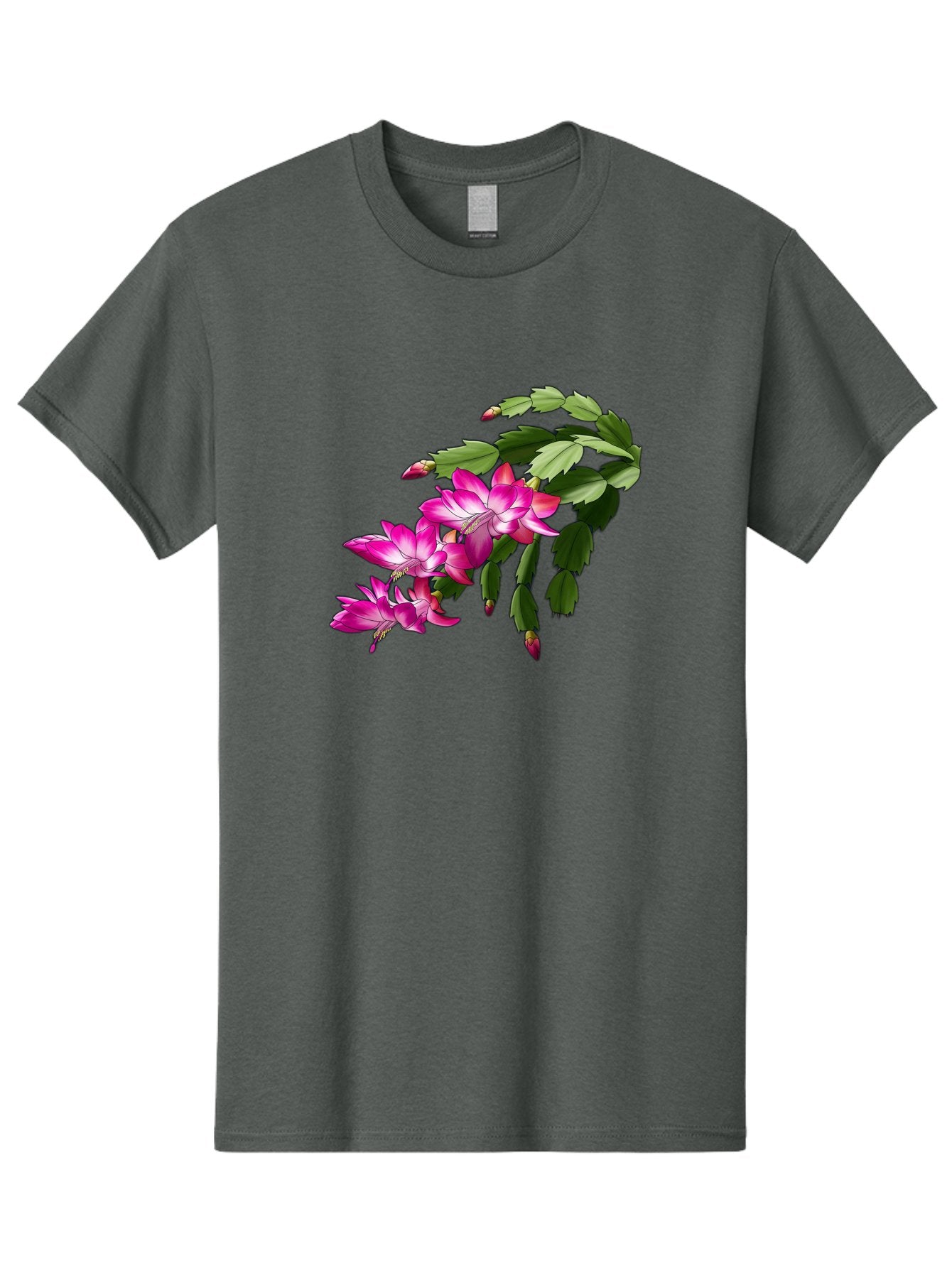 Christmas-Cactus Men'S Graphic Tee, 100% Cotton, Comfortable Casual Summer Wear, Machine Washable, Pink Flowers, Christmas Cactus, Festive Blooms, Holiday Decor, Vibrant Pink, White Accents, Green Leaves, Blooming Plants, Floral Arrangements Bac849 9