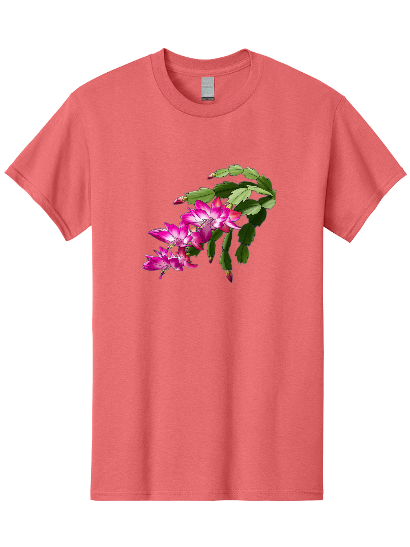Christmas-Cactus Men'S Graphic Tee, 100% Cotton, Comfortable Casual Summer Wear, Machine Washable, Pink Flowers, Christmas Cactus, Festive Blooms, Holiday Decor, Vibrant Pink, White Accents, Green Leaves, Blooming Plants, Floral Arrangements Bac849 10