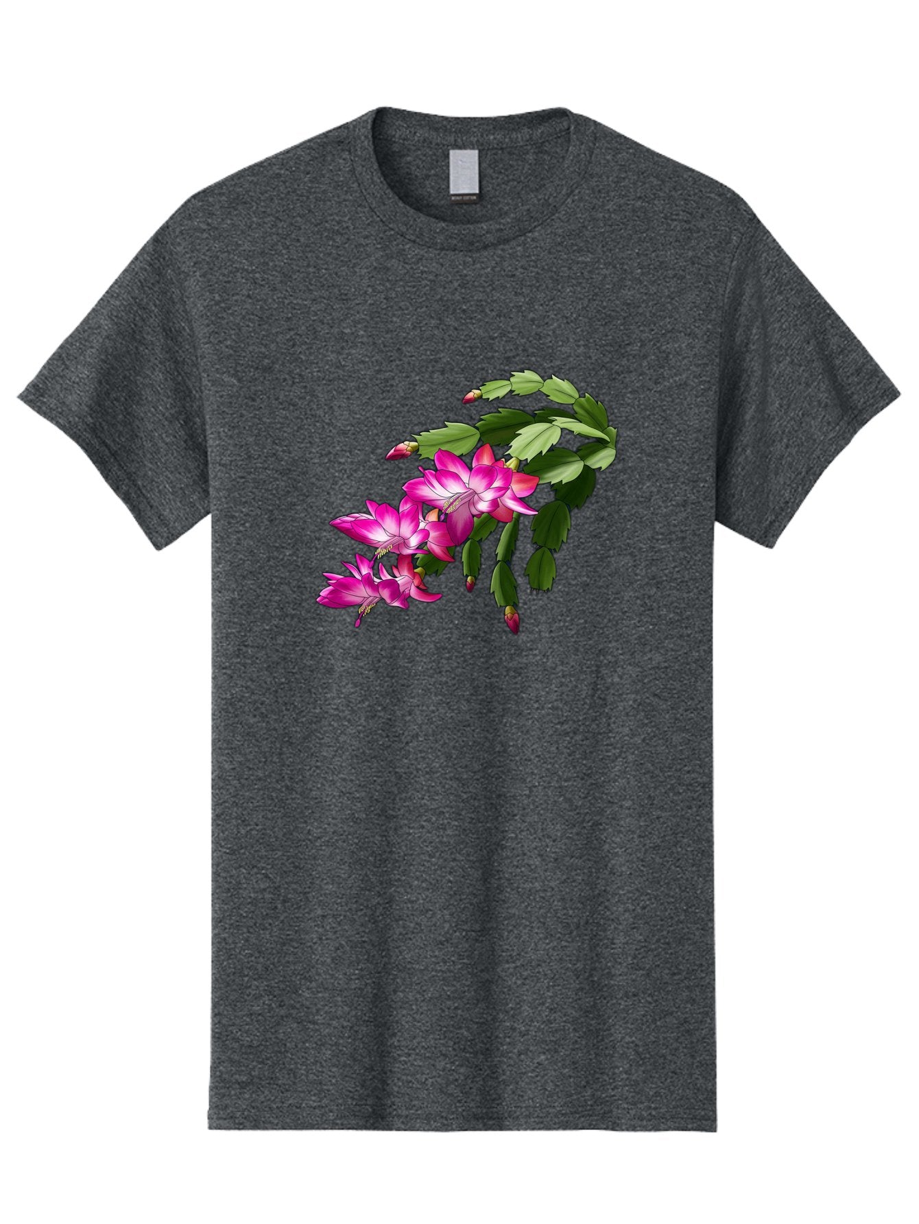 Christmas-Cactus Men'S Graphic Tee, 100% Cotton, Comfortable Casual Summer Wear, Machine Washable, Pink Flowers, Christmas Cactus, Festive Blooms, Holiday Decor, Vibrant Pink, White Accents, Green Leaves, Blooming Plants, Floral Arrangements Bac849 10
