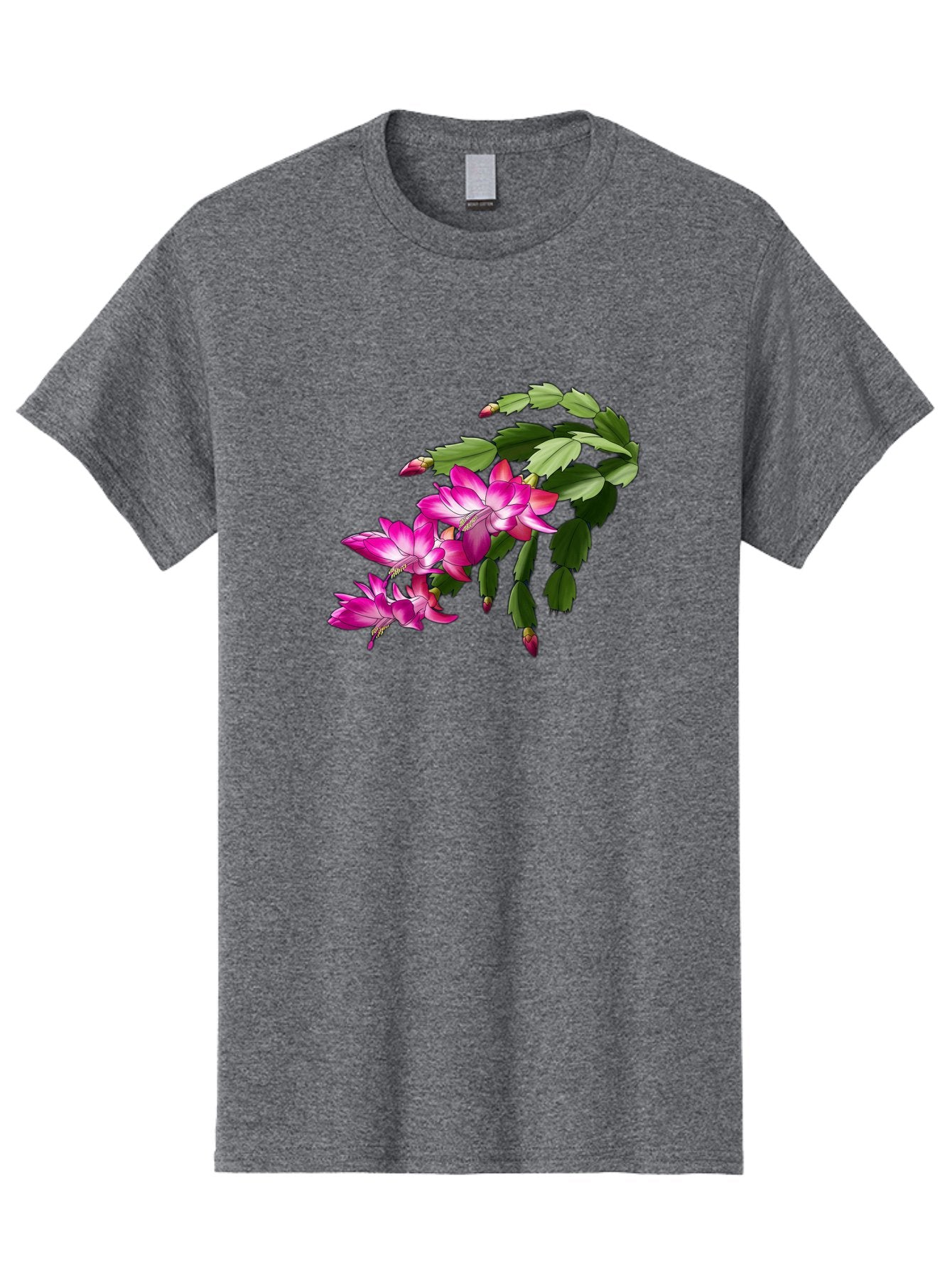Christmas-Cactus Men'S Graphic Tee, 100% Cotton, Comfortable Casual Summer Wear, Machine Washable, Pink Flowers, Christmas Cactus, Festive Blooms, Holiday Decor, Vibrant Pink, White Accents, Green Leaves, Blooming Plants, Floral Arrangements Bac849 12
