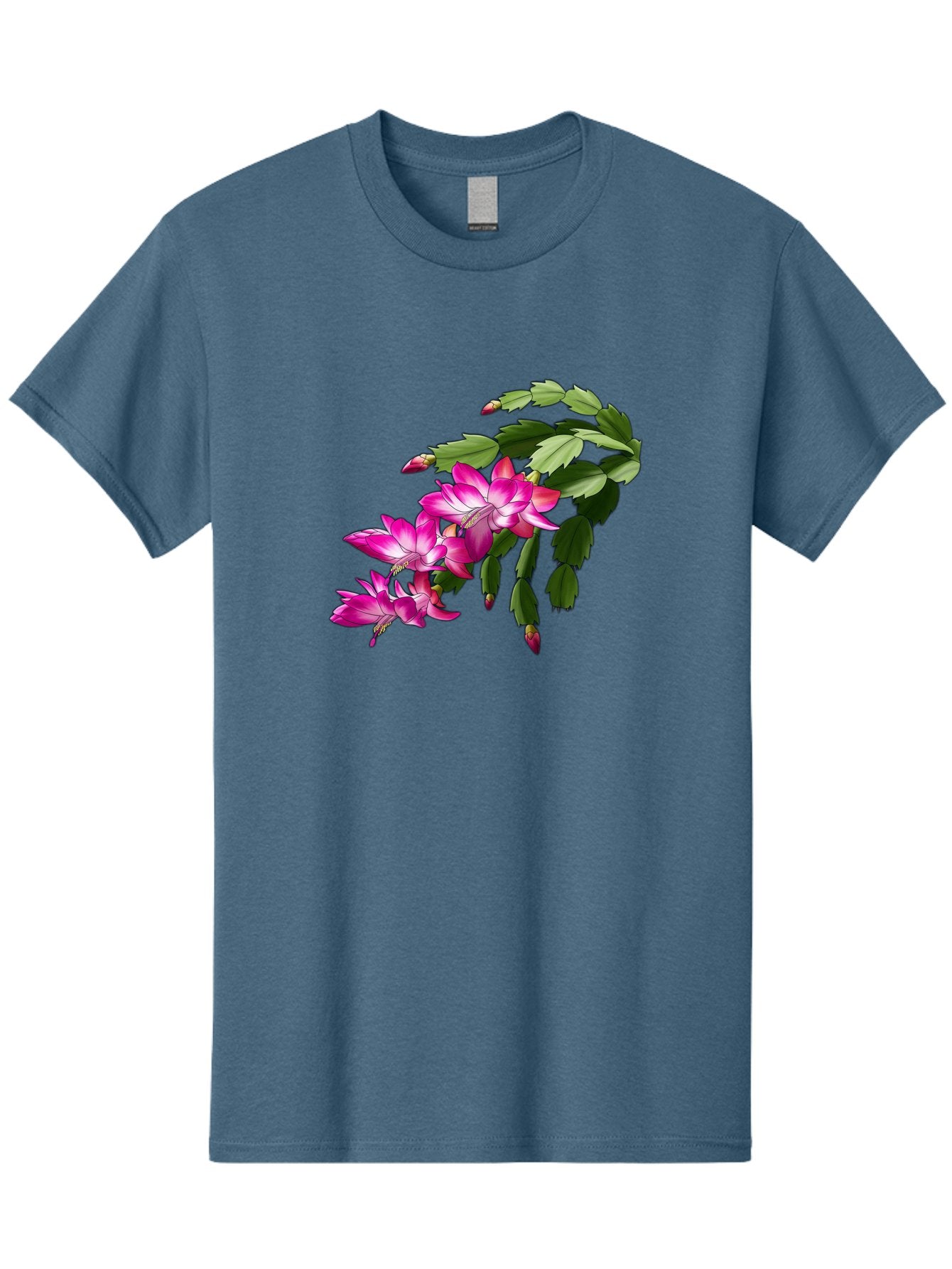 Christmas-Cactus Men'S Graphic Tee, 100% Cotton, Comfortable Casual Summer Wear, Machine Washable, Pink Flowers, Christmas Cactus, Festive Blooms, Holiday Decor, Vibrant Pink, White Accents, Green Leaves, Blooming Plants, Floral Arrangements Bac849 4