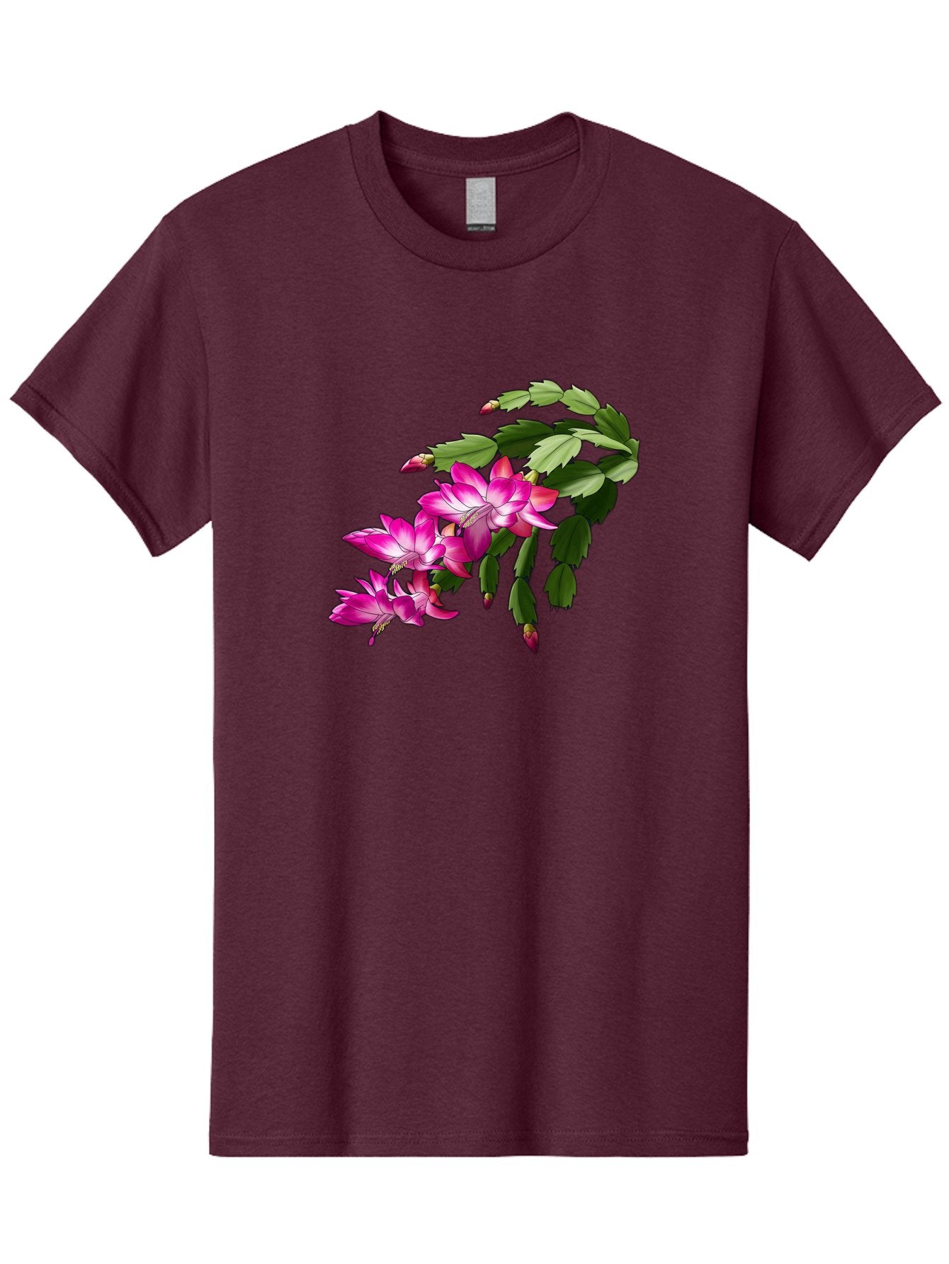 Christmas-Cactus Men'S Graphic Tee, 100% Cotton, Comfortable Casual Summer Wear, Machine Washable, Pink Flowers, Christmas Cactus, Festive Blooms, Holiday Decor, Vibrant Pink, White Accents, Green Leaves, Blooming Plants, Floral Arrangements Bac849 5