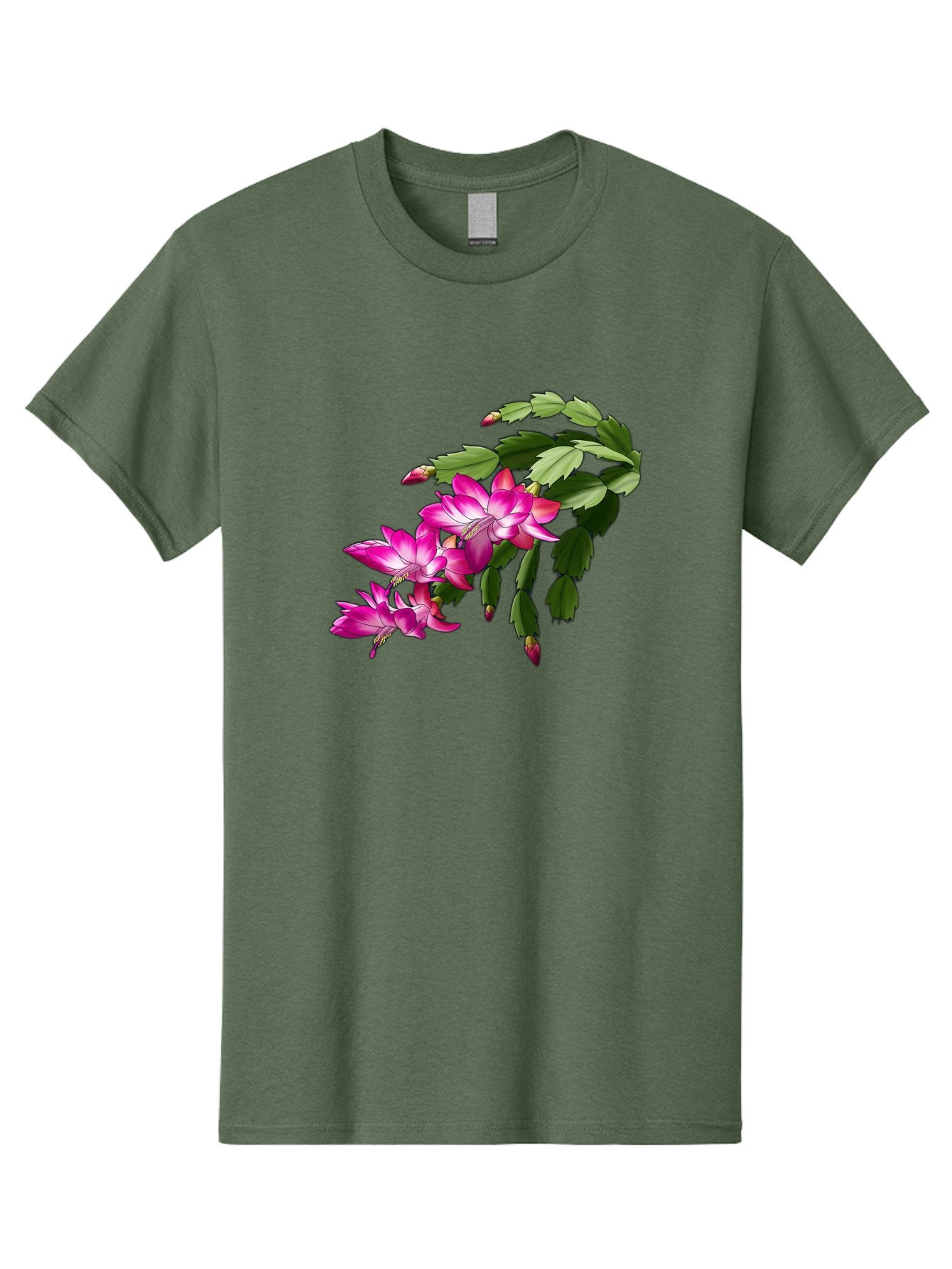 Christmas-Cactus Men'S Graphic Tee, 100% Cotton, Comfortable Casual Summer Wear, Machine Washable, Pink Flowers, Christmas Cactus, Festive Blooms, Holiday Decor, Vibrant Pink, White Accents, Green Leaves, Blooming Plants, Floral Arrangements Bac849 14