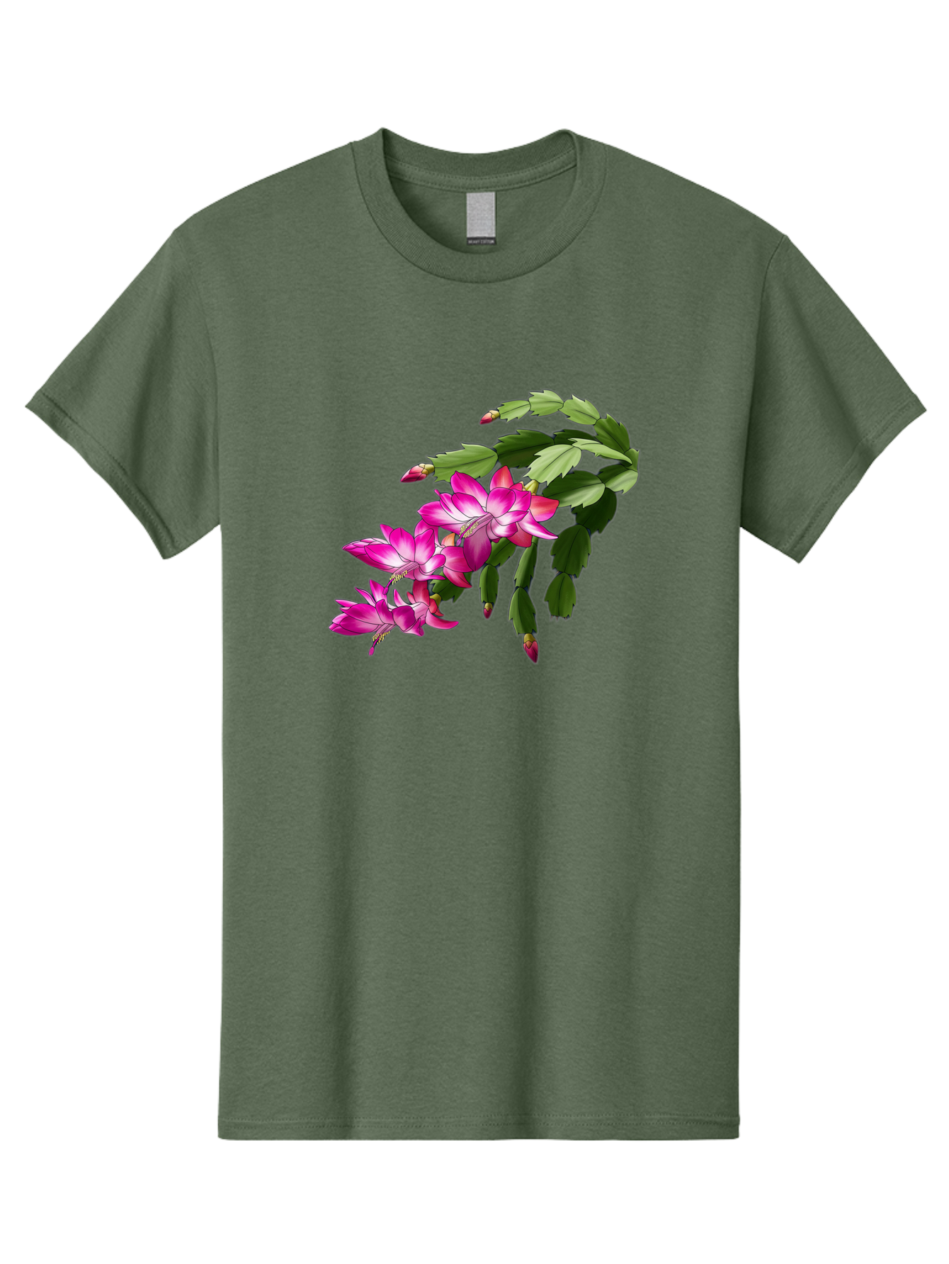 Christmas-Cactus Men'S Graphic Tee, 100% Cotton, Comfortable Casual Summer Wear, Machine Washable, Pink Flowers, Christmas Cactus, Festive Blooms, Holiday Decor, Vibrant Pink, White Accents, Green Leaves, Blooming Plants, Floral Arrangements Bac849