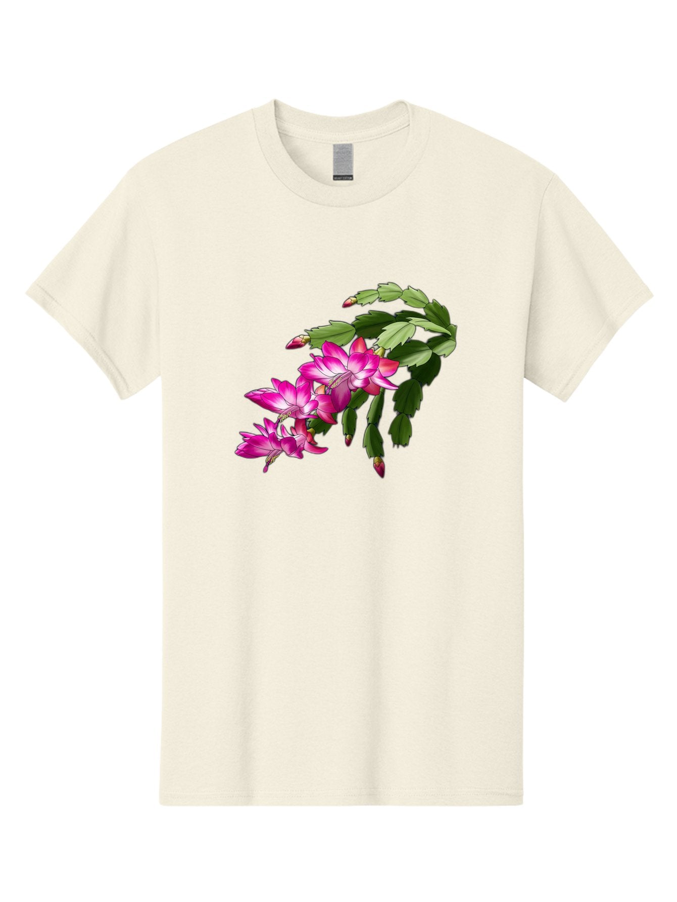 Christmas-Cactus Men'S Graphic Tee, 100% Cotton, Comfortable Casual Summer Wear, Machine Washable, Pink Flowers, Christmas Cactus, Festive Blooms, Holiday Decor, Vibrant Pink, White Accents, Green Leaves, Blooming Plants, Floral Arrangements Bac849 15