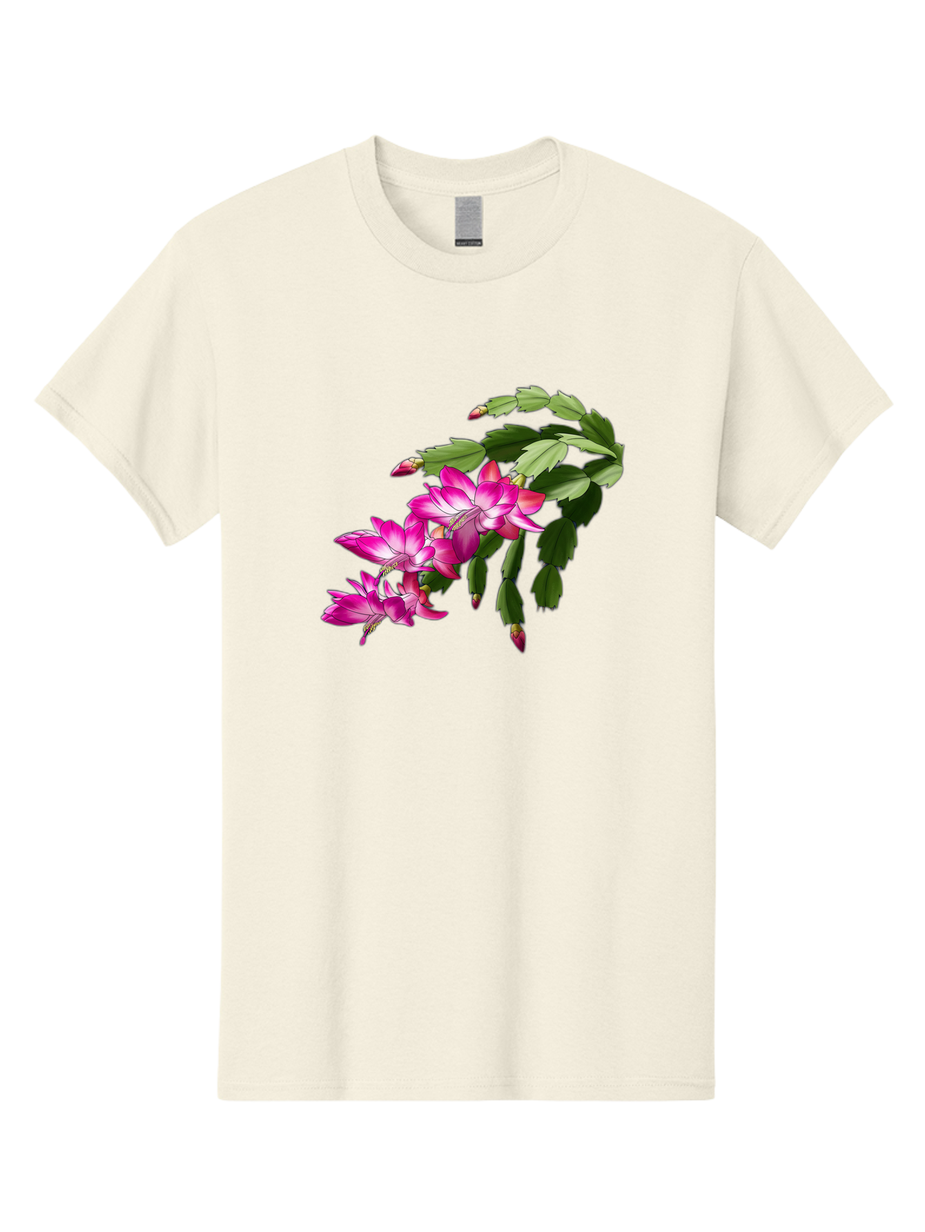 Christmas-Cactus Men'S Graphic Tee, 100% Cotton, Comfortable Casual Summer Wear, Machine Washable, Pink Flowers, Christmas Cactus, Festive Blooms, Holiday Decor, Vibrant Pink, White Accents, Green Leaves, Blooming Plants, Floral Arrangements Bac849
