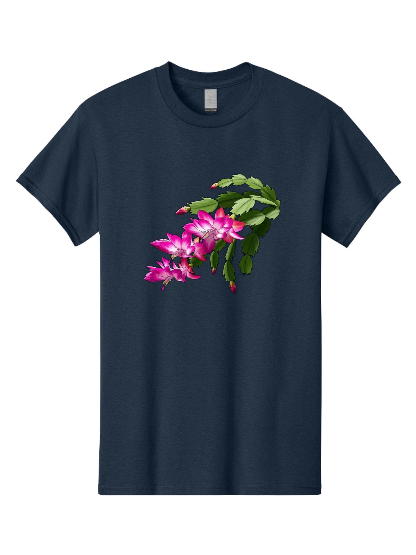 Christmas-Cactus Men'S Graphic Tee, 100% Cotton, Comfortable Casual Summer Wear, Machine Washable, Pink Flowers, Christmas Cactus, Festive Blooms, Holiday Decor, Vibrant Pink, White Accents, Green Leaves, Blooming Plants, Floral Arrangements Bac849 3