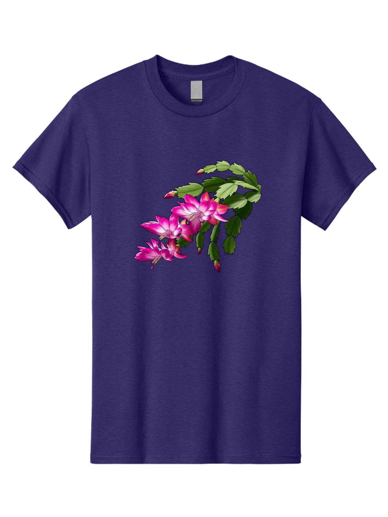 Christmas-Cactus Men'S Graphic Tee, 100% Cotton, Comfortable Casual Summer Wear, Machine Washable, Pink Flowers, Christmas Cactus, Festive Blooms, Holiday Decor, Vibrant Pink, White Accents, Green Leaves, Blooming Plants, Floral Arrangements Bac849