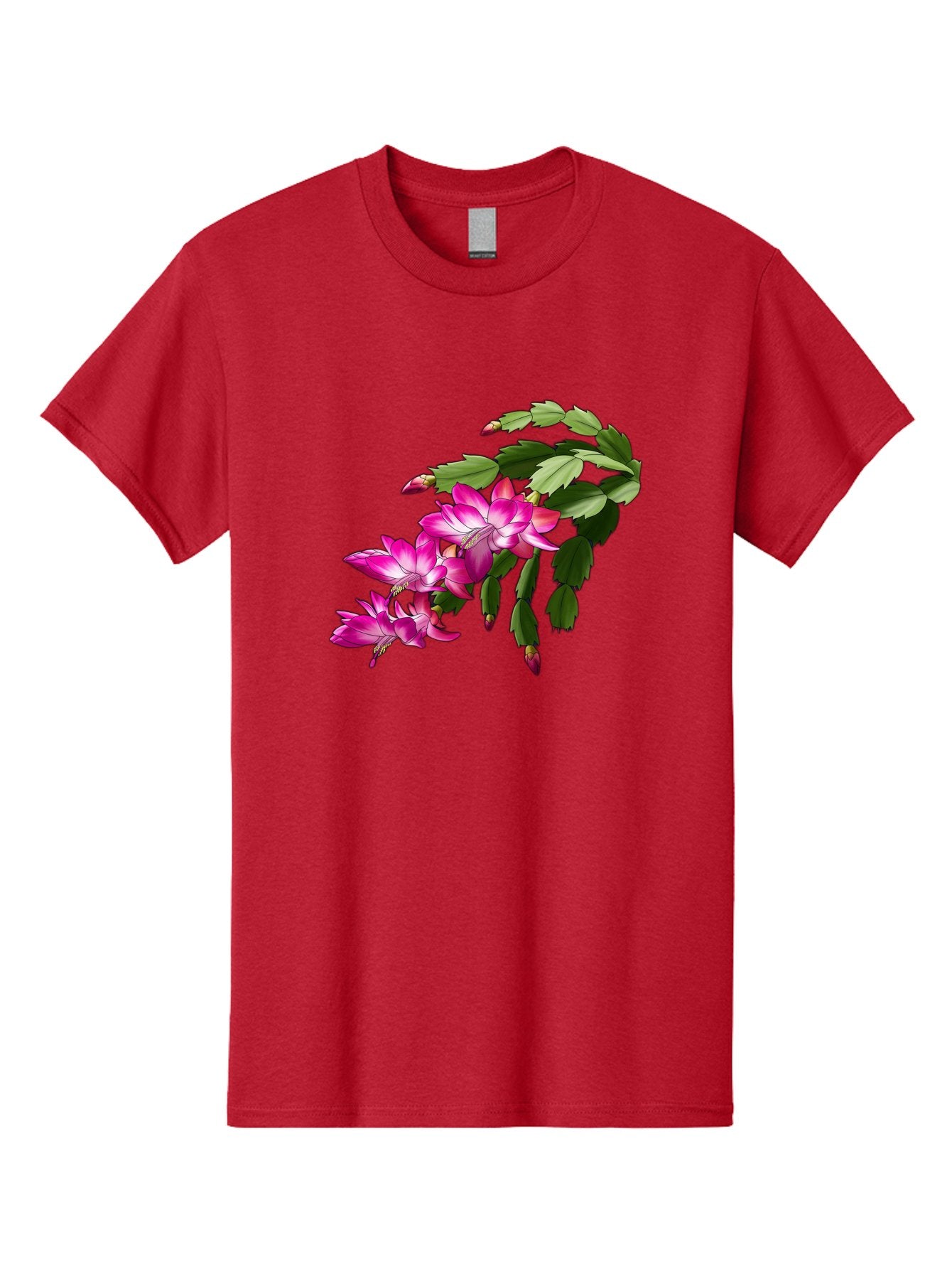 Christmas-Cactus Men'S Graphic Tee, 100% Cotton, Comfortable Casual Summer Wear, Machine Washable, Pink Flowers, Christmas Cactus, Festive Blooms, Holiday Decor, Vibrant Pink, White Accents, Green Leaves, Blooming Plants, Floral Arrangements Bac849 6