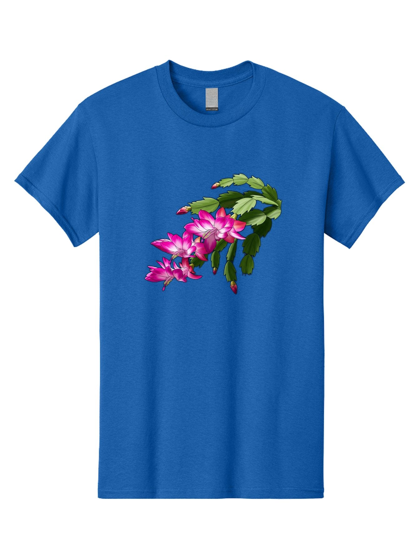 Christmas-Cactus Men'S Graphic Tee, 100% Cotton, Comfortable Casual Summer Wear, Machine Washable, Pink Flowers, Christmas Cactus, Festive Blooms, Holiday Decor, Vibrant Pink, White Accents, Green Leaves, Blooming Plants, Floral Arrangements Bac849 11