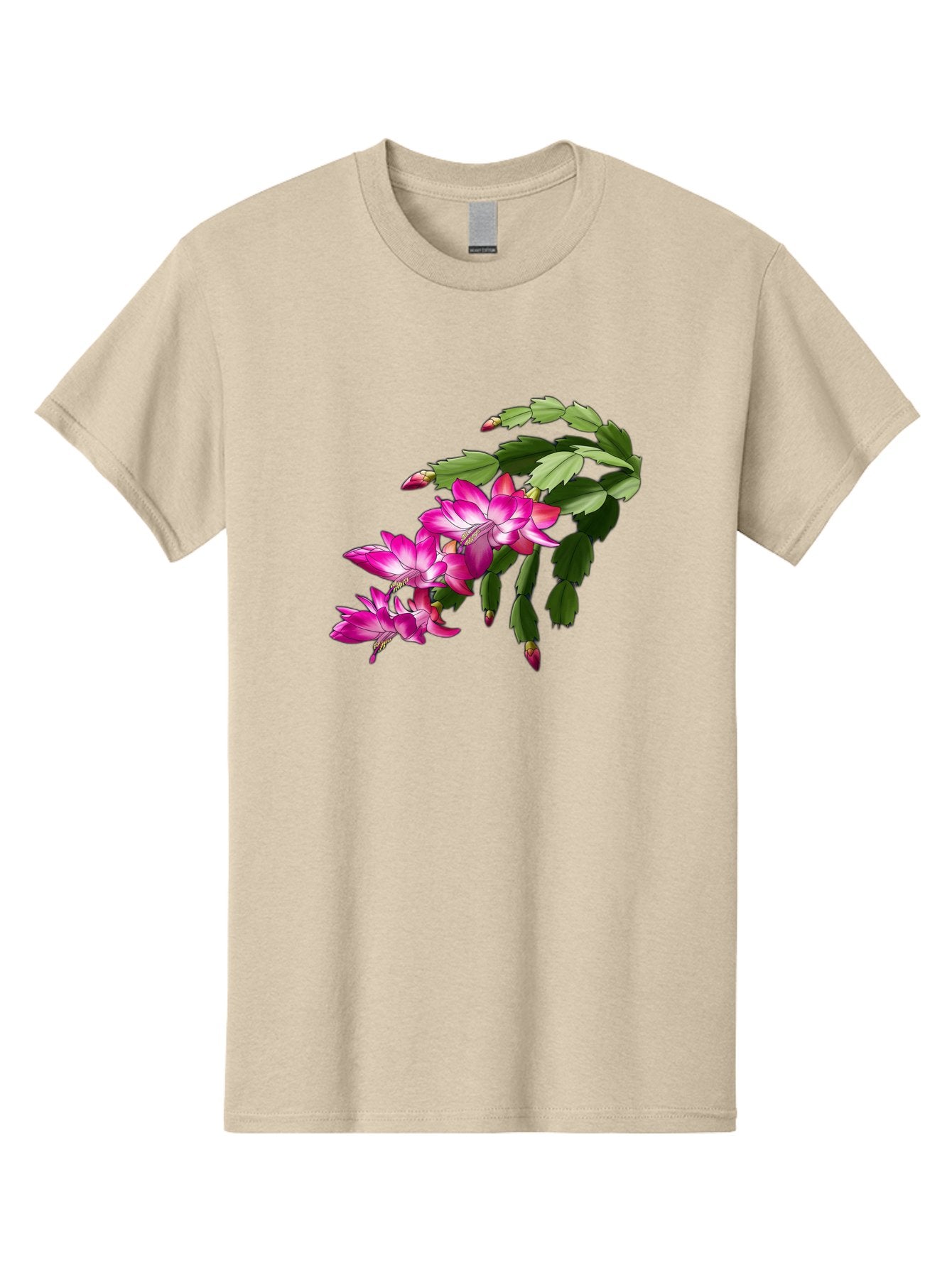 Christmas-Cactus Men'S Graphic Tee, 100% Cotton, Comfortable Casual Summer Wear, Machine Washable, Pink Flowers, Christmas Cactus, Festive Blooms, Holiday Decor, Vibrant Pink, White Accents, Green Leaves, Blooming Plants, Floral Arrangements Bac849 7