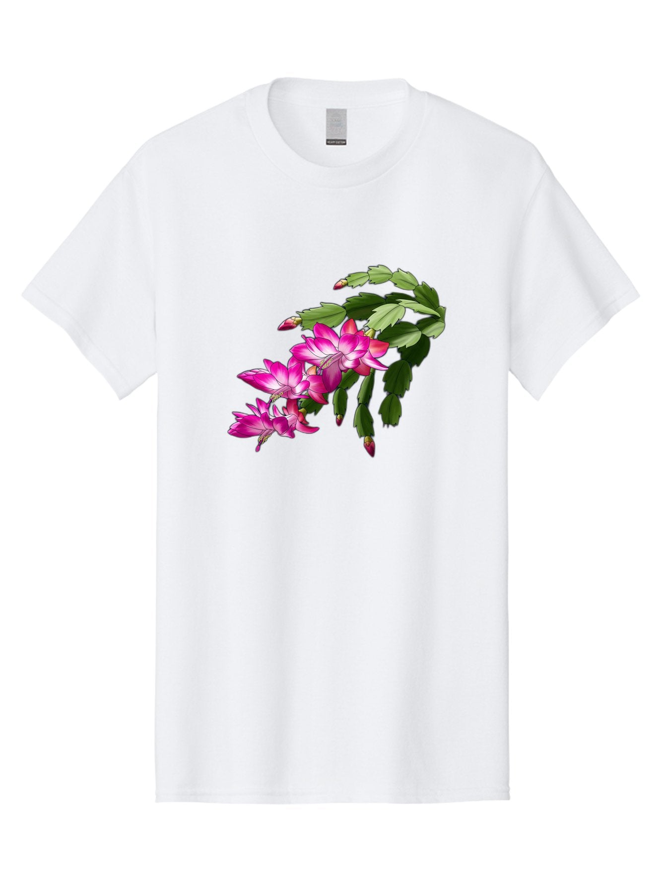 Christmas-Cactus Men'S Graphic Tee, 100% Cotton, Comfortable Casual Summer Wear, Machine Washable, Pink Flowers, Christmas Cactus, Festive Blooms, Holiday Decor, Vibrant Pink, White Accents, Green Leaves, Blooming Plants, Floral Arrangements Bac849 13