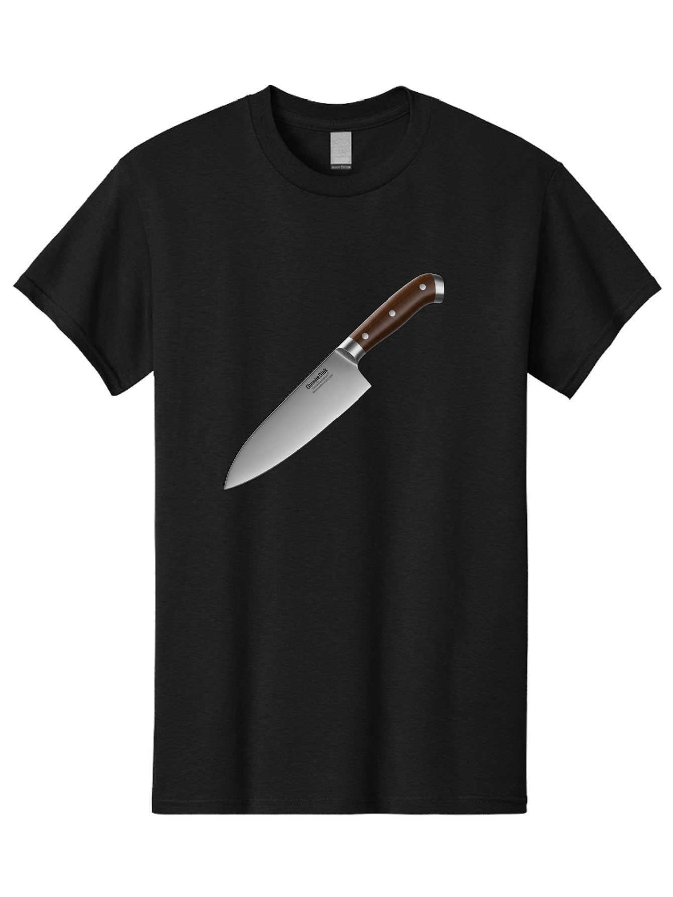 Christofle-Knife Men'S Graphic Tee, 100% Cotton, Comfortable Casual Summer Wear, Machine Washable, Sharp Chef Knife, Stainless Steel Blade, Brown Handle, Silver Rivets, Kitchen Utensil, Cooking Tool, Professional Chef Knife, Sharp Edge Bac850