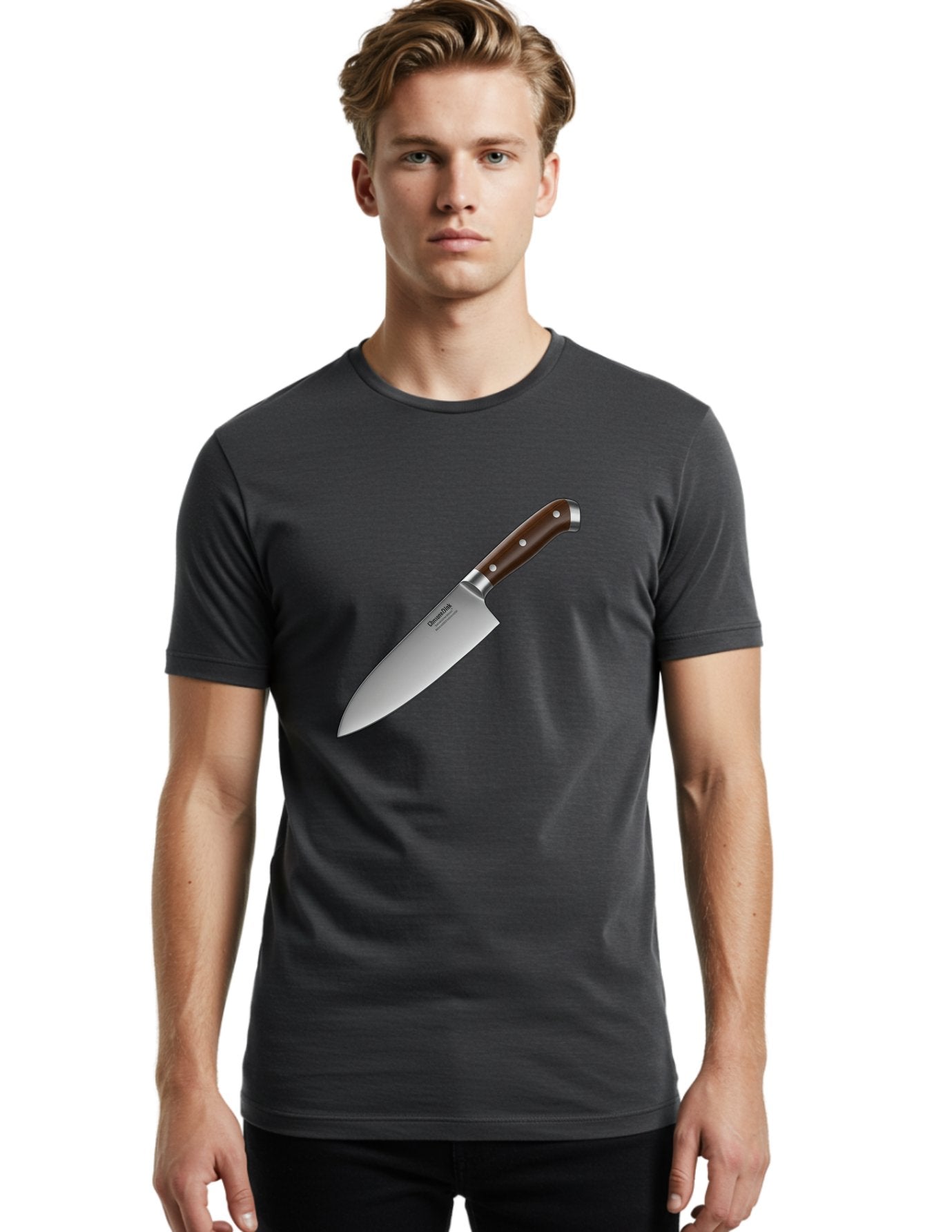 Christofle-Knife Men'S Graphic Tee, 100% Cotton, Comfortable Casual Summer Wear, Machine Washable, Sharp Chef Knife, Stainless Steel Blade, Brown Handle, Silver Rivets, Kitchen Utensil, Cooking Tool, Professional Chef Knife, Sharp Edge Bac850 17