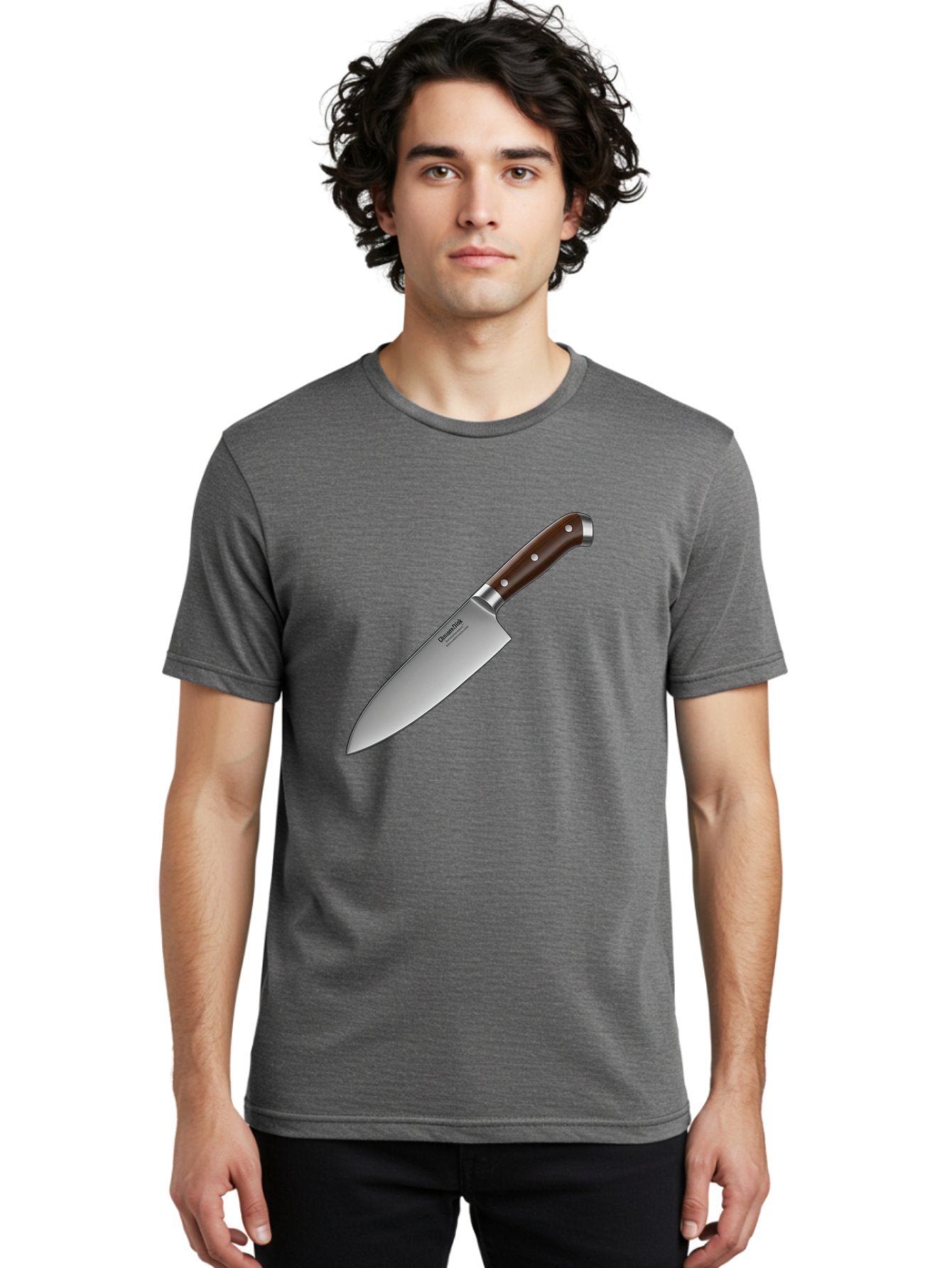 Christofle-Knife Men'S Graphic Tee, 100% Cotton, Comfortable Casual Summer Wear, Machine Washable, Sharp Chef Knife, Stainless Steel Blade, Brown Handle, Silver Rivets, Kitchen Utensil, Cooking Tool, Professional Chef Knife, Sharp Edge Bac850 22