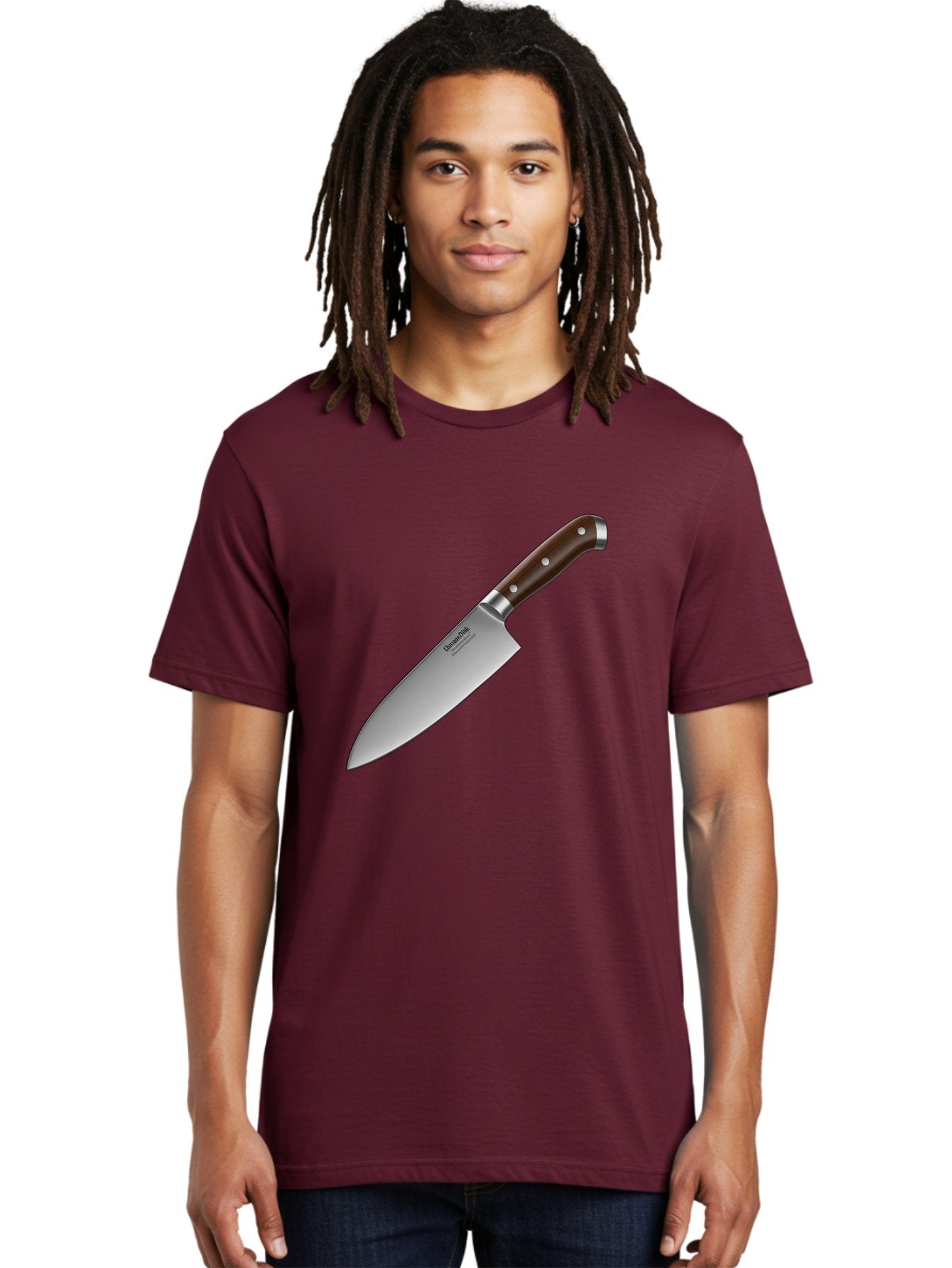 Christofle-Knife Men'S Graphic Tee, 100% Cotton, Comfortable Casual Summer Wear, Machine Washable, Sharp Chef Knife, Stainless Steel Blade, Brown Handle, Silver Rivets, Kitchen Utensil, Cooking Tool, Professional Chef Knife, Sharp Edge Bac850 23