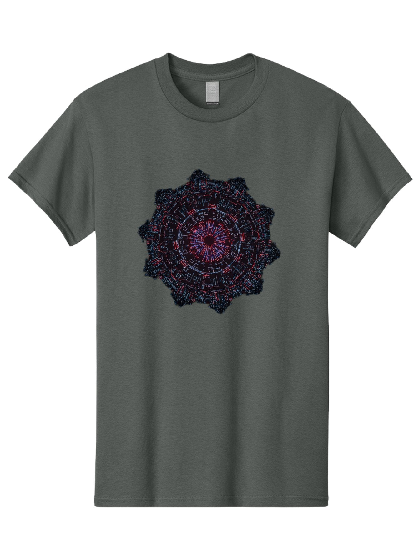 Circuit-Mandala Men'S Graphic Tee, 100% Cotton, Comfortable Casual Summer Wear, Machine Washable, Intricate Circuit Design, Futuristic Mandala, Electronic Art, Digital Pattern, Neon Lights, Abstract Technology, Cyberpunk, Sci-Fi Elements, Bac851 12