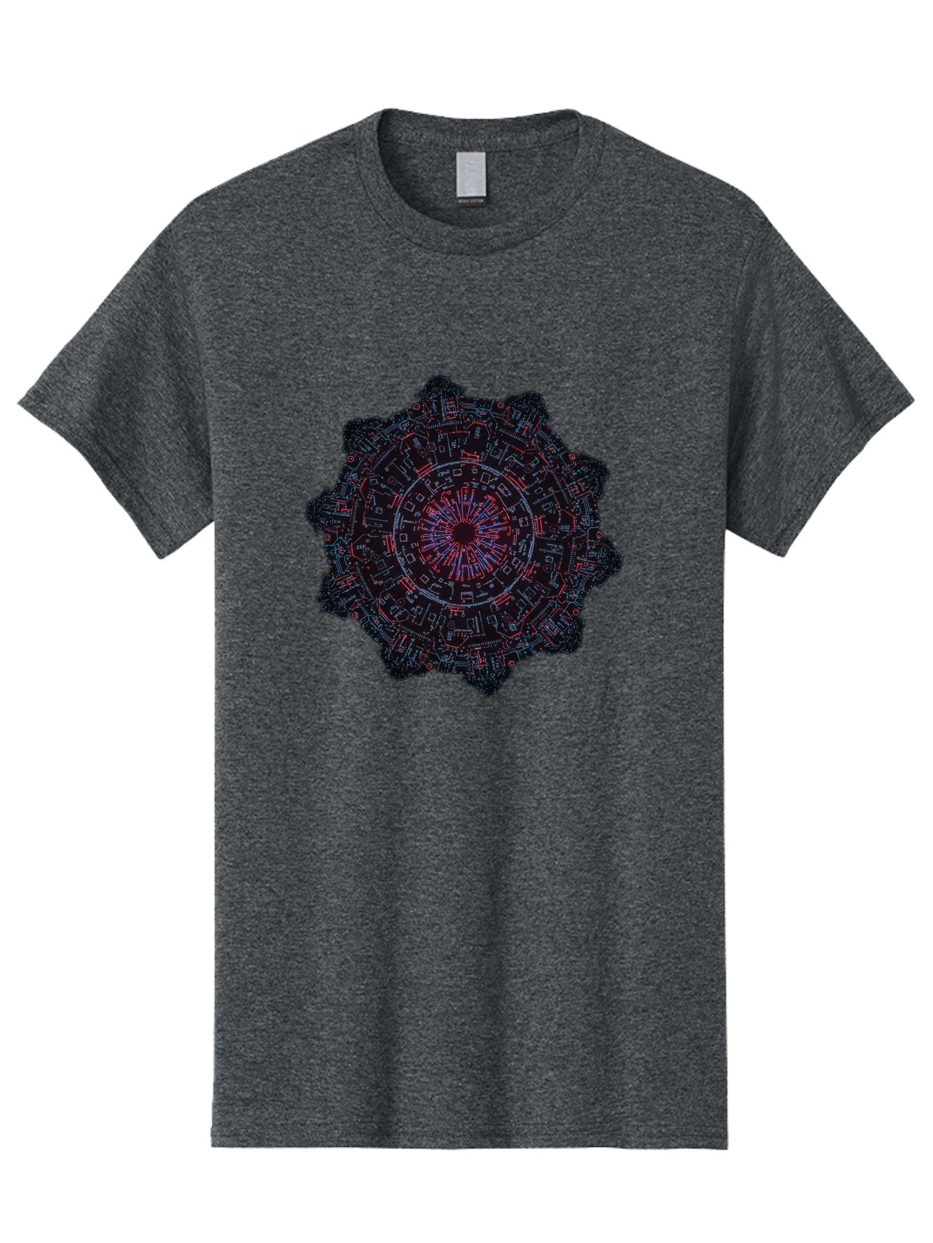 Circuit-Mandala Men'S Graphic Tee, 100% Cotton, Comfortable Casual Summer Wear, Machine Washable, Intricate Circuit Design, Futuristic Mandala, Electronic Art, Digital Pattern, Neon Lights, Abstract Technology, Cyberpunk, Sci-Fi Elements, Bac851 7