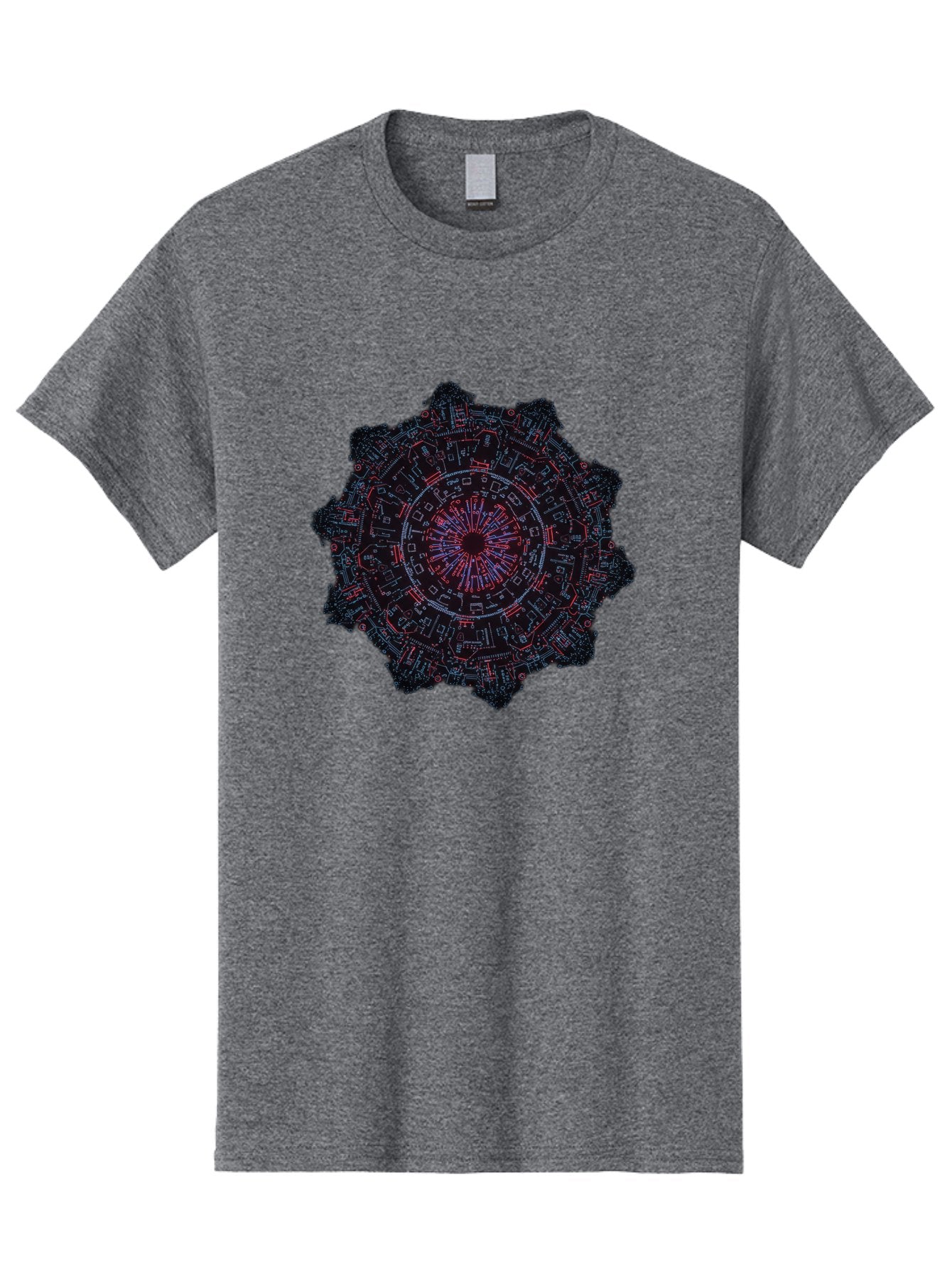 Circuit-Mandala Men'S Graphic Tee, 100% Cotton, Comfortable Casual Summer Wear, Machine Washable, Intricate Circuit Design, Futuristic Mandala, Electronic Art, Digital Pattern, Neon Lights, Abstract Technology, Cyberpunk, Sci-Fi Elements, Bac851 10