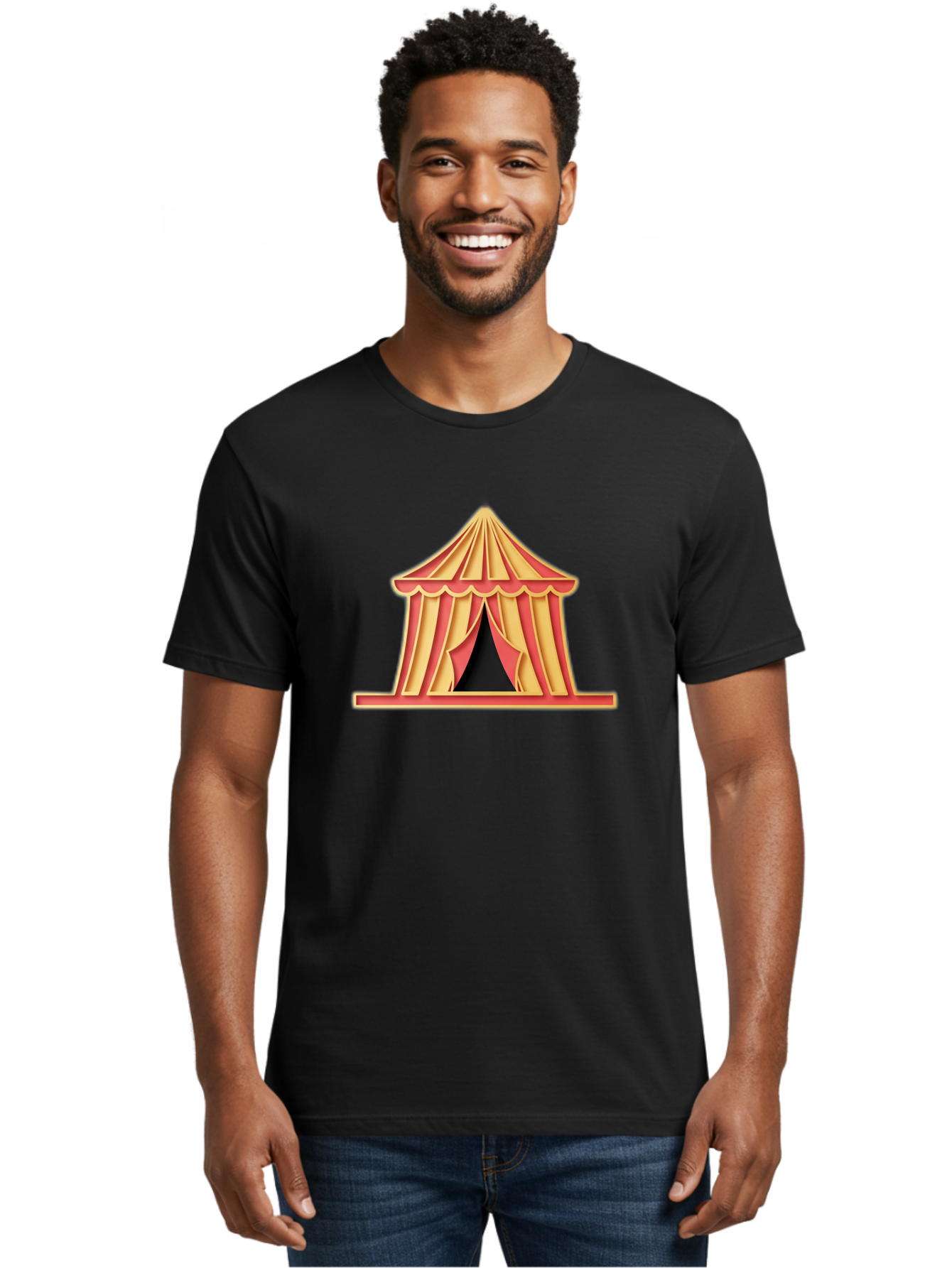 Circus-Tent-2 Men'S Graphic Tee, 100% Cotton, Comfortable Casual Summer Wear, Machine Washable, Yellow And Red Striped Tent, Vintage Circus, Carnival Theme, Red And Yellow Colors, Striped Pattern, Entertainment Venue, Amusement Park Bac853 27