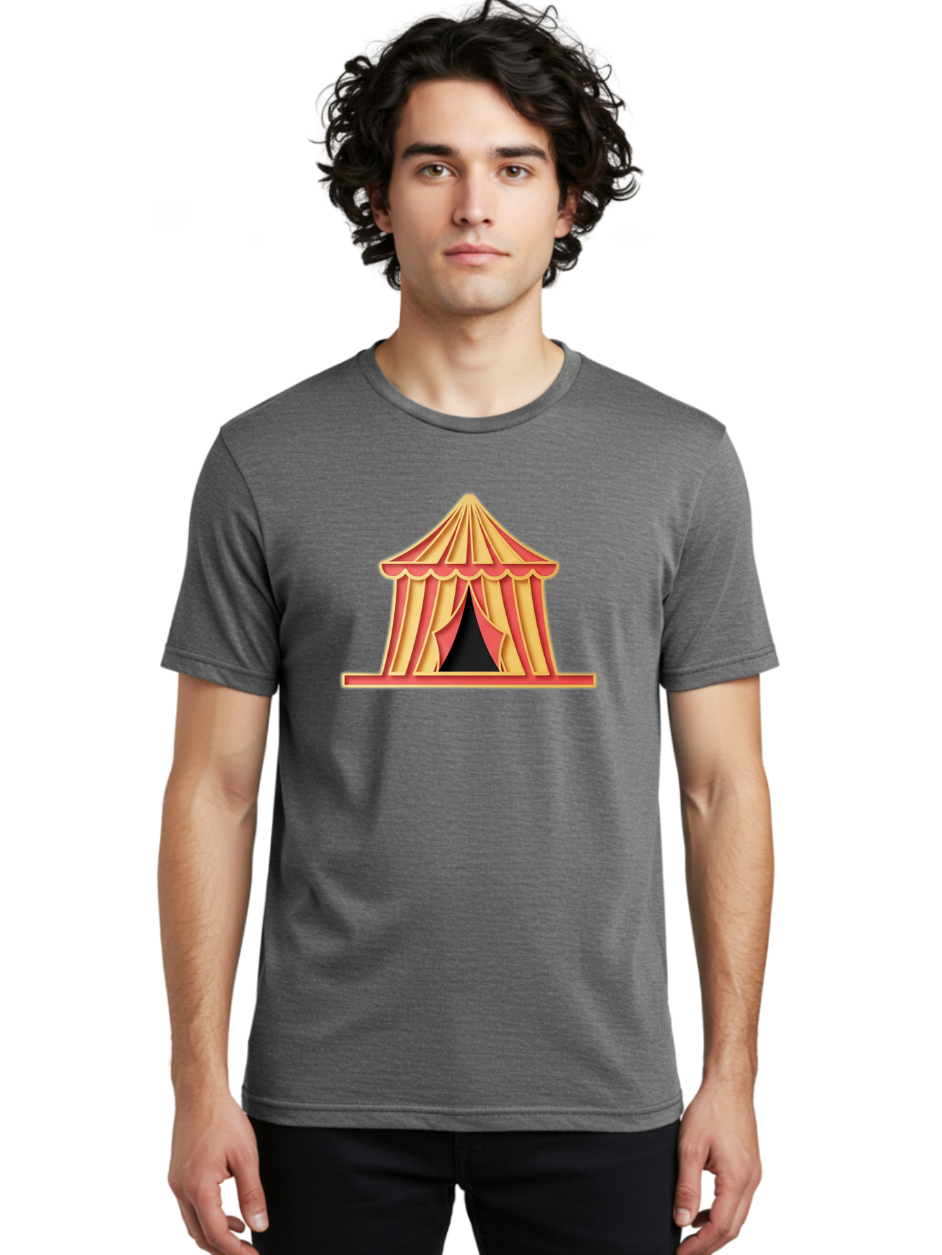 Circus-Tent-2 Men'S Graphic Tee, 100% Cotton, Comfortable Casual Summer Wear, Machine Washable, Yellow And Red Striped Tent, Vintage Circus, Carnival Theme, Red And Yellow Colors, Striped Pattern, Entertainment Venue, Amusement Park Bac853 17