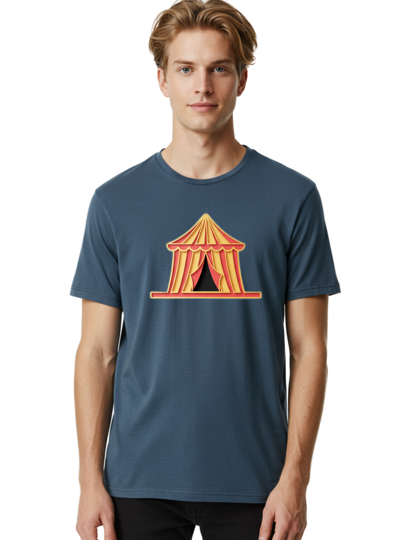 Circus-Tent-2 Men'S Graphic Tee, 100% Cotton, Comfortable Casual Summer Wear, Machine Washable, Yellow And Red Striped Tent, Vintage Circus, Carnival Theme, Red And Yellow Colors, Striped Pattern, Entertainment Venue, Amusement Park Bac853 16