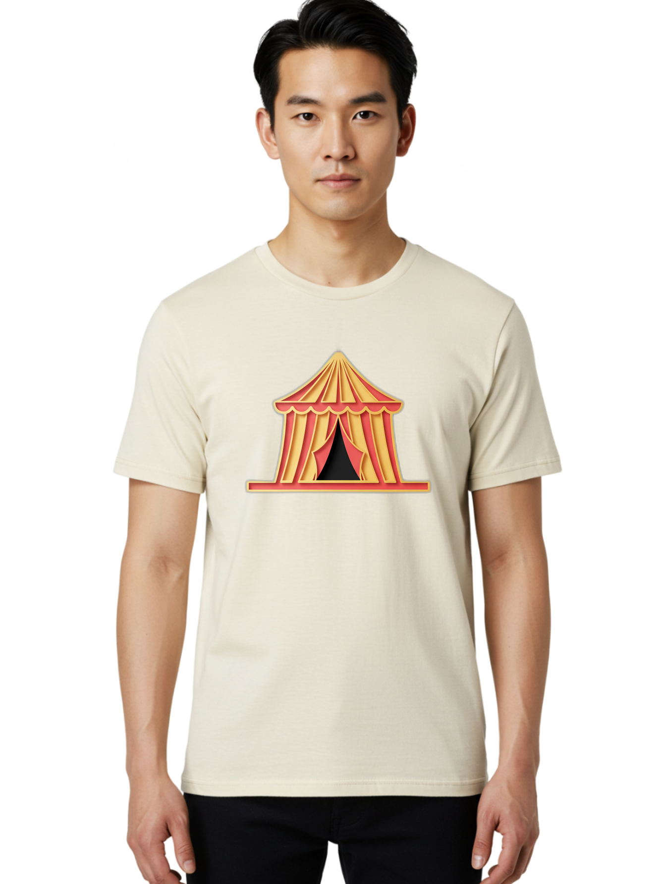 Circus-Tent-2 Men'S Graphic Tee, 100% Cotton, Comfortable Casual Summer Wear, Machine Washable, Yellow And Red Striped Tent, Vintage Circus, Carnival Theme, Red And Yellow Colors, Striped Pattern, Entertainment Venue, Amusement Park Bac853 22