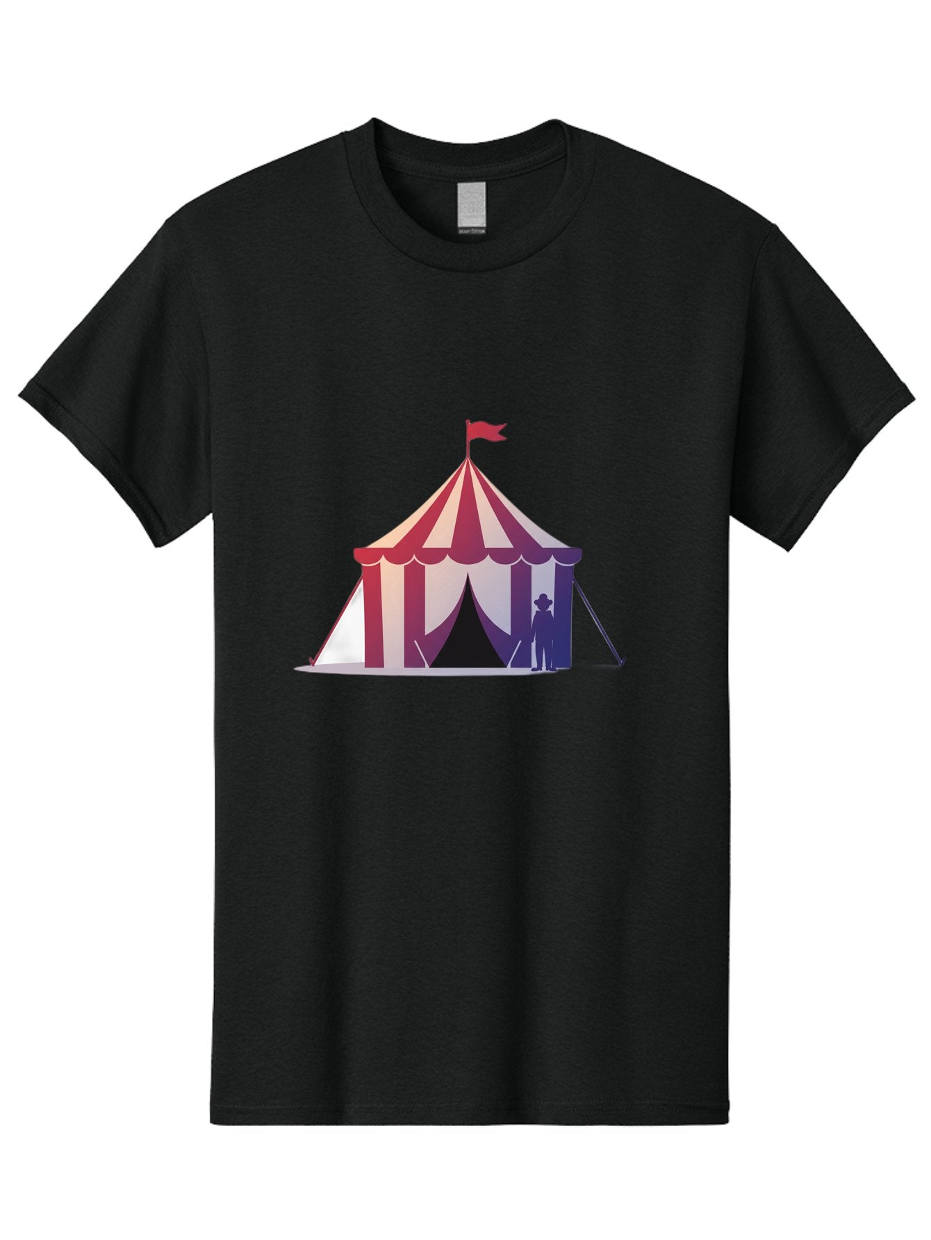 Circus-Tent-3 Men'S Graphic Tee, 100% Cotton, Comfortable Casual Summer Wear, Machine Washable, Striped Circus Tent, Red And White Stripes, Silhouetted Man, Vintage Top Hat, Retro Carnival, Festive Atmosphere, Tent Entrance Bac854 11