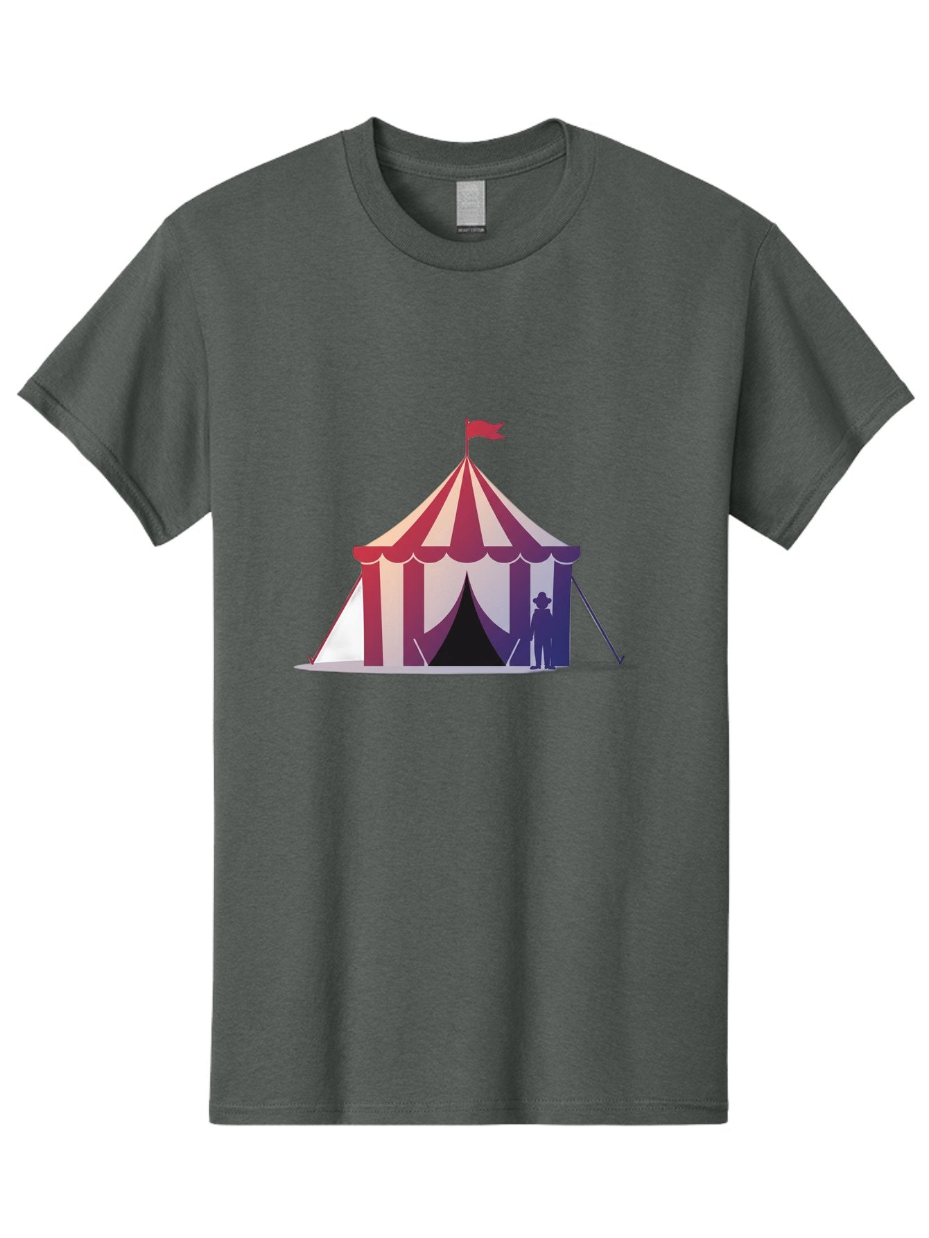 Circus-Tent-3 Men'S Graphic Tee, 100% Cotton, Comfortable Casual Summer Wear, Machine Washable, Striped Circus Tent, Red And White Stripes, Silhouetted Man, Vintage Top Hat, Retro Carnival, Festive Atmosphere, Tent Entrance Bac854 15