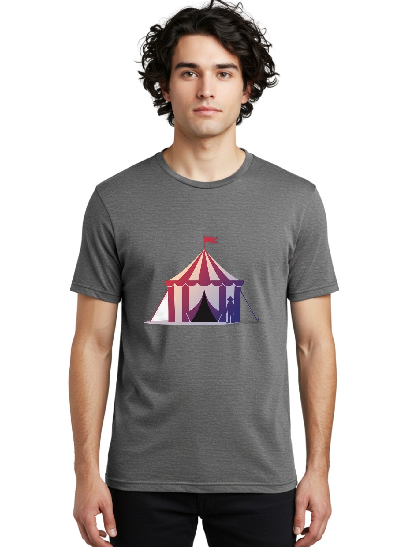 Circus-Tent-3 Men'S Graphic Tee, 100% Cotton, Comfortable Casual Summer Wear, Machine Washable, Striped Circus Tent, Red And White Stripes, Silhouetted Man, Vintage Top Hat, Retro Carnival, Festive Atmosphere, Tent Entrance Bac854 20