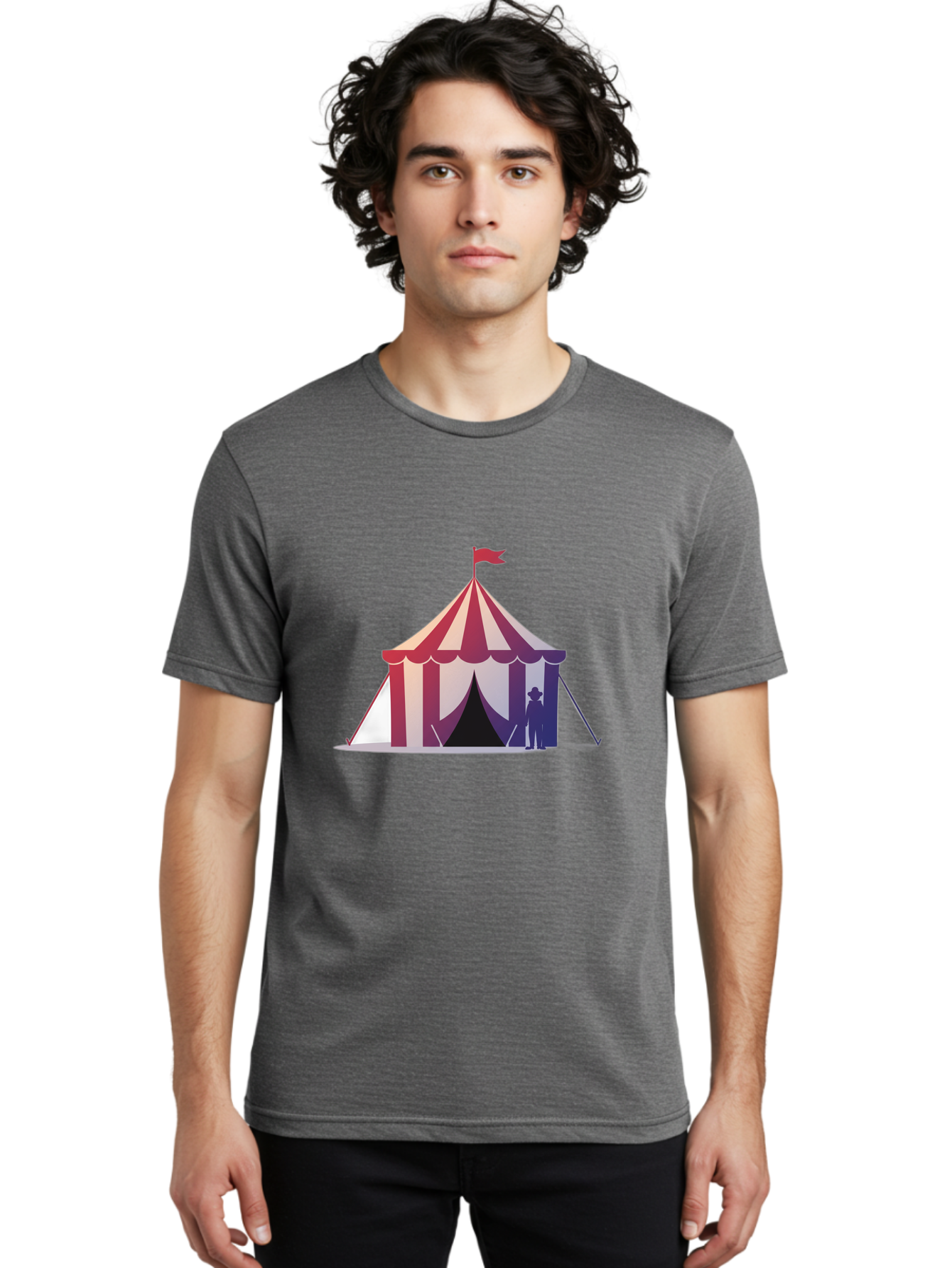 Circus-Tent-3 Men'S Graphic Tee, 100% Cotton, Comfortable Casual Summer Wear, Machine Washable, Striped Circus Tent, Red And White Stripes, Silhouetted Man, Vintage Top Hat, Retro Carnival, Festive Atmosphere, Tent Entrance Bac854 30