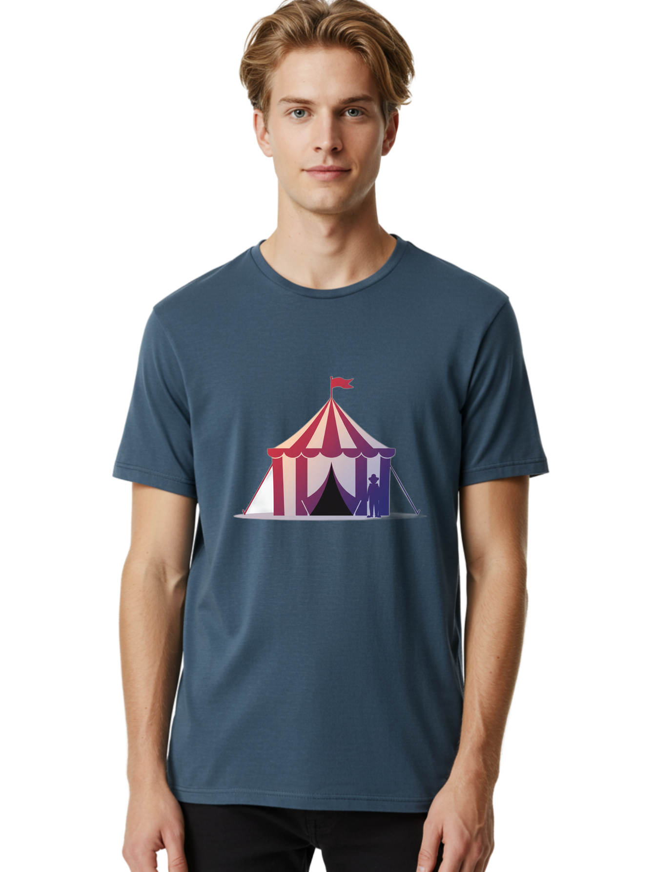 Circus-Tent-3 Men'S Graphic Tee, 100% Cotton, Comfortable Casual Summer Wear, Machine Washable, Striped Circus Tent, Red And White Stripes, Silhouetted Man, Vintage Top Hat, Retro Carnival, Festive Atmosphere, Tent Entrance Bac854 21
