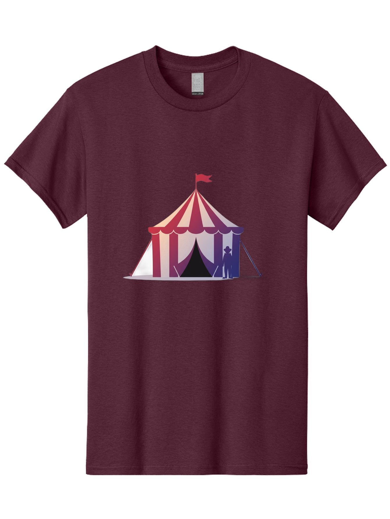 Circus-Tent-3 Men'S Graphic Tee, 100% Cotton, Comfortable Casual Summer Wear, Machine Washable, Striped Circus Tent, Red And White Stripes, Silhouetted Man, Vintage Top Hat, Retro Carnival, Festive Atmosphere, Tent Entrance Bac854