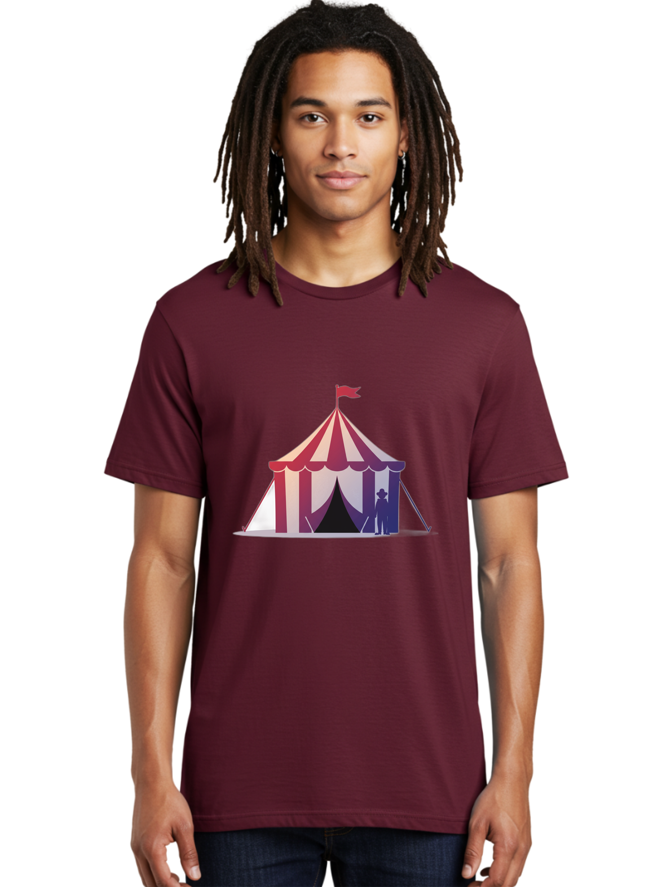 Circus-Tent-3 Men'S Graphic Tee, 100% Cotton, Comfortable Casual Summer Wear, Machine Washable, Striped Circus Tent, Red And White Stripes, Silhouetted Man, Vintage Top Hat, Retro Carnival, Festive Atmosphere, Tent Entrance Bac854 25