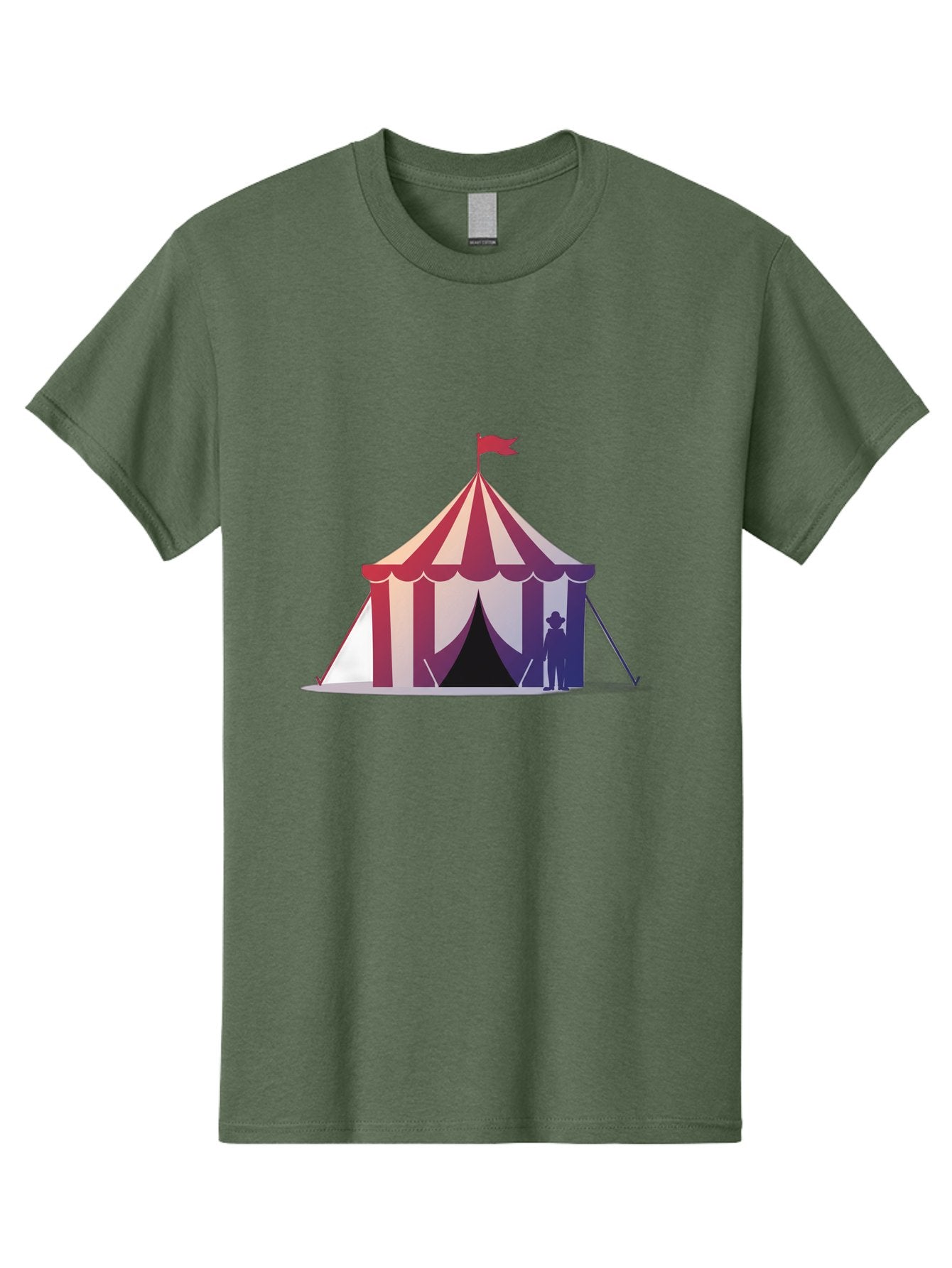 Circus-Tent-3 Men'S Graphic Tee, 100% Cotton, Comfortable Casual Summer Wear, Machine Washable, Striped Circus Tent, Red And White Stripes, Silhouetted Man, Vintage Top Hat, Retro Carnival, Festive Atmosphere, Tent Entrance Bac854 3