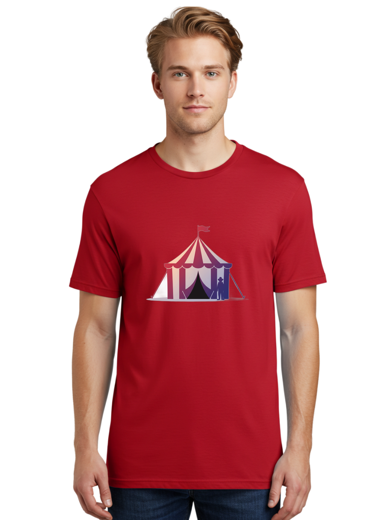 Circus-Tent-3 Men'S Graphic Tee, 100% Cotton, Comfortable Casual Summer Wear, Machine Washable, Striped Circus Tent, Red And White Stripes, Silhouetted Man, Vintage Top Hat, Retro Carnival, Festive Atmosphere, Tent Entrance Bac854 28