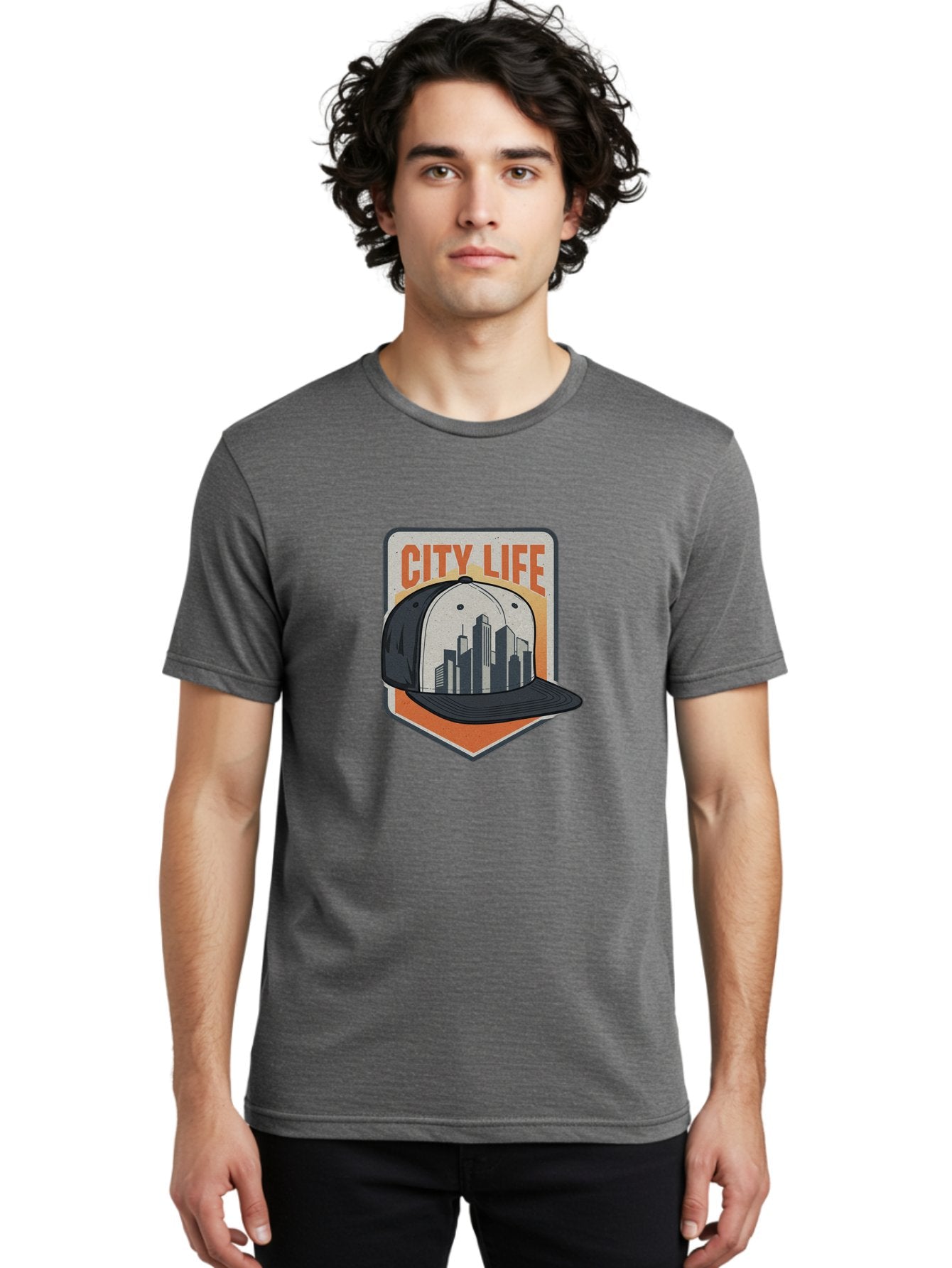 City-Life Men'S Graphic Tee, 100% Cotton, Comfortable Casual Summer Wear, Machine Washable, City Life, Urban Culture, Streetwear Fashion, Baseball Cap, Cityscape Design, Urban Lifestyle, City Vibes, Trendy Apparel Bac857 16
