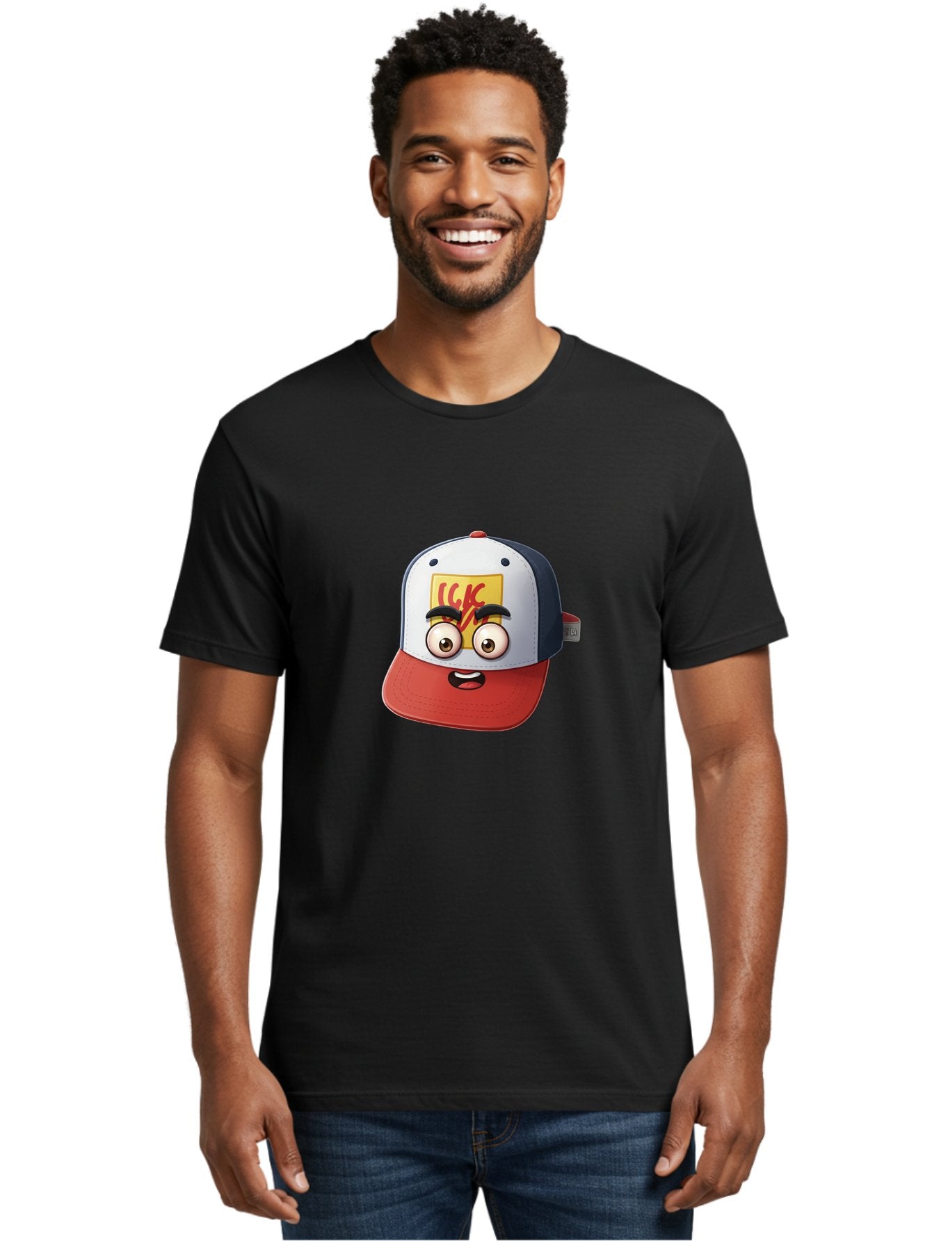 Ckc-Cap Men'S Graphic Tee, 100% Cotton, Comfortable Casual Summer Wear, Machine Washable, Cartoon Cap, Baseball Hat, Funny Face, Cartoon Eyes, Eyebrow Expression, Casual Wear, Trendy Accessory, Youth Culture, Pop Art, Kawaii Style Bac858 29