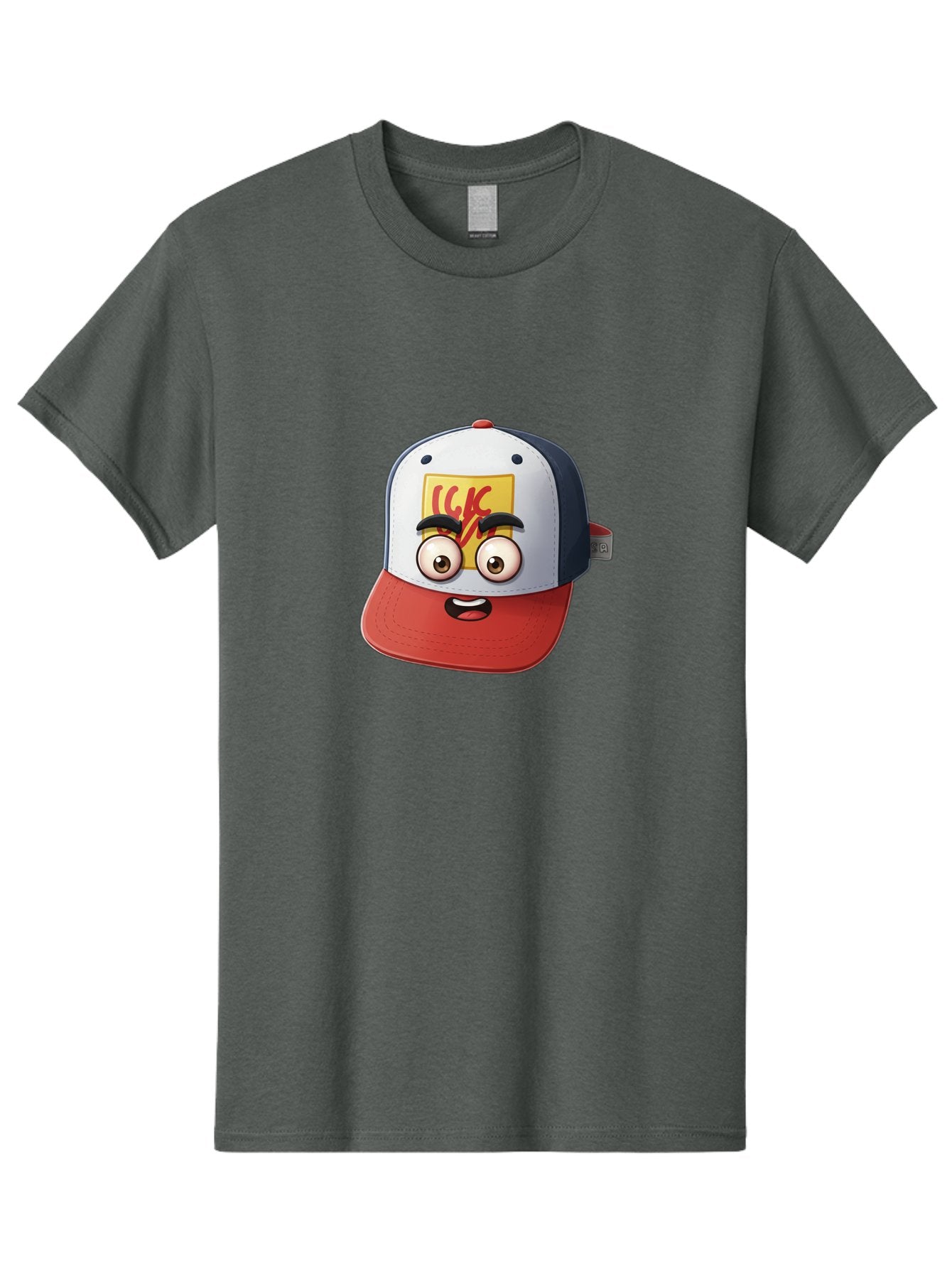 Ckc-Cap Men'S Graphic Tee, 100% Cotton, Comfortable Casual Summer Wear, Machine Washable, Cartoon Cap, Baseball Hat, Funny Face, Cartoon Eyes, Eyebrow Expression, Casual Wear, Trendy Accessory, Youth Culture, Pop Art, Kawaii Style Bac858 8