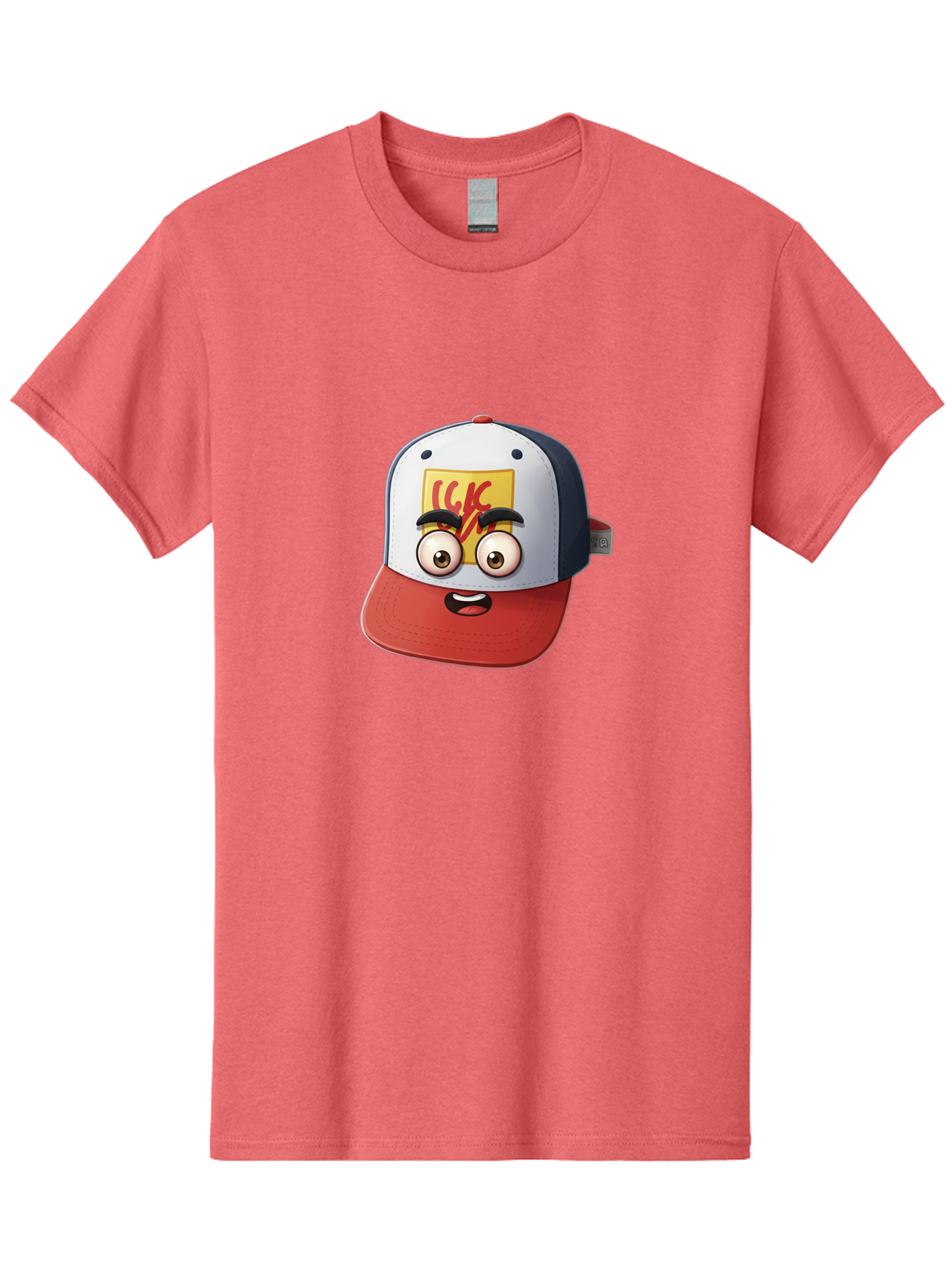 Ckc-Cap Men'S Graphic Tee, 100% Cotton, Comfortable Casual Summer Wear, Machine Washable, Cartoon Cap, Baseball Hat, Funny Face, Cartoon Eyes, Eyebrow Expression, Casual Wear, Trendy Accessory, Youth Culture, Pop Art, Kawaii Style Bac858 4