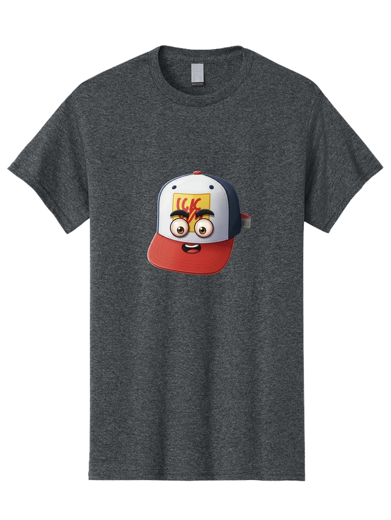 Ckc-Cap Men'S Graphic Tee, 100% Cotton, Comfortable Casual Summer Wear, Machine Washable, Cartoon Cap, Baseball Hat, Funny Face, Cartoon Eyes, Eyebrow Expression, Casual Wear, Trendy Accessory, Youth Culture, Pop Art, Kawaii Style Bac858 12