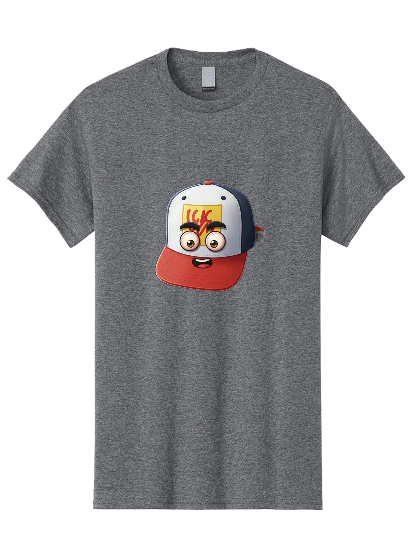 Ckc-Cap Men'S Graphic Tee, 100% Cotton, Comfortable Casual Summer Wear, Machine Washable, Cartoon Cap, Baseball Hat, Funny Face, Cartoon Eyes, Eyebrow Expression, Casual Wear, Trendy Accessory, Youth Culture, Pop Art, Kawaii Style Bac858 9